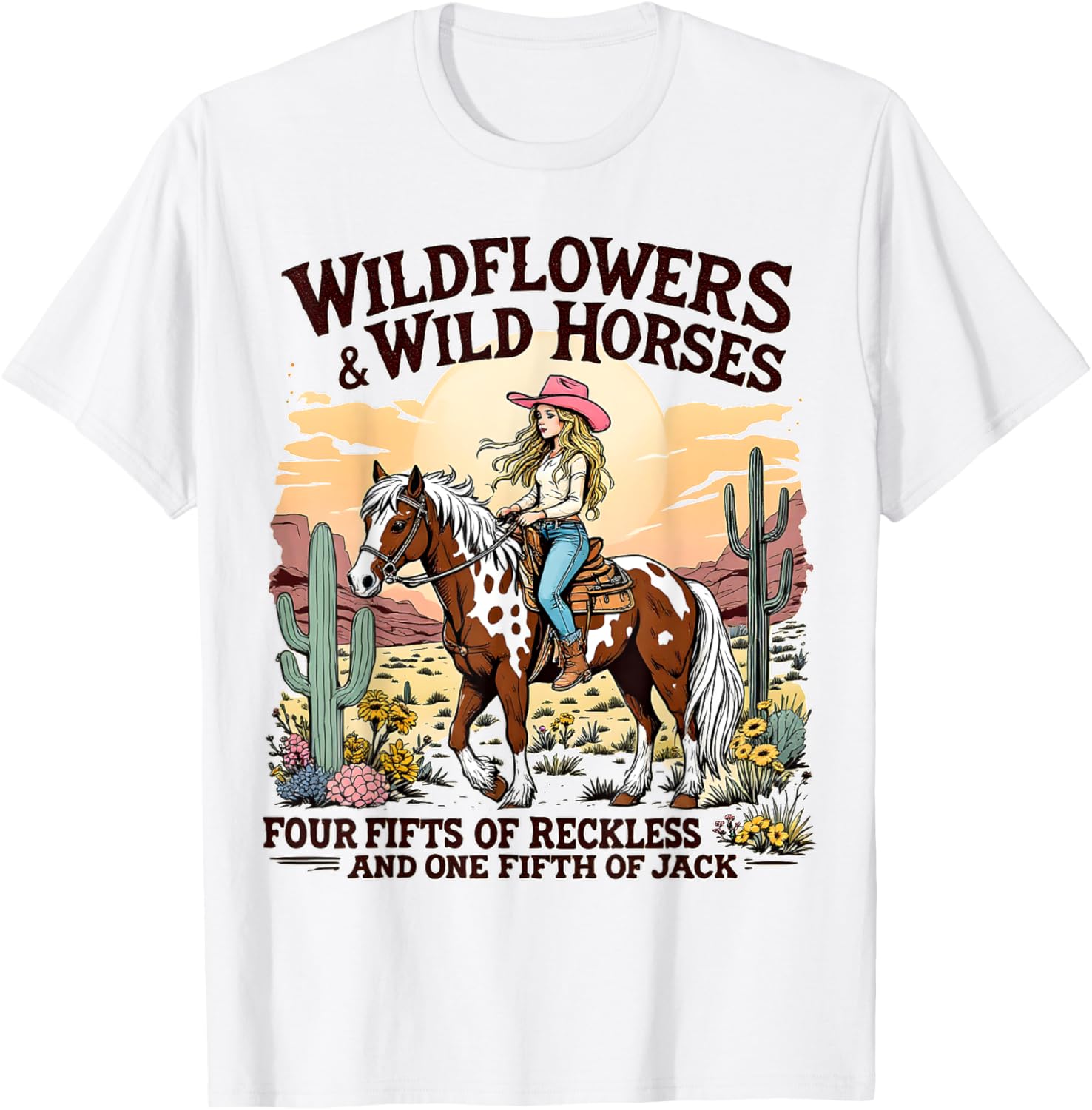 Wild Flowers and Wild Horses Southern Sunset Cowgirls T-Shirt for Women - 4
