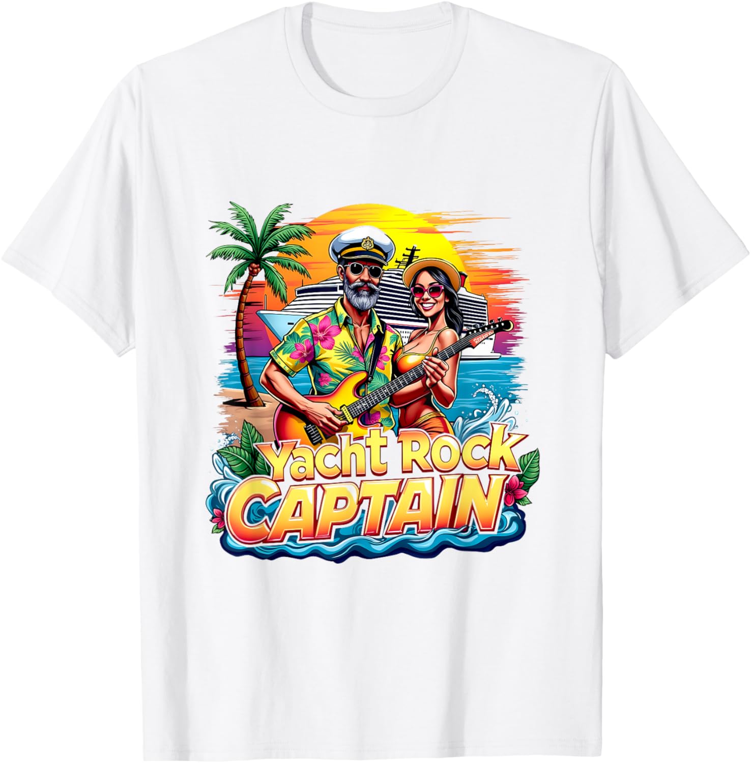 Retro Yacht Rock Captain Tropical Cruise Squad T-Shirt for Fun Parties - 3