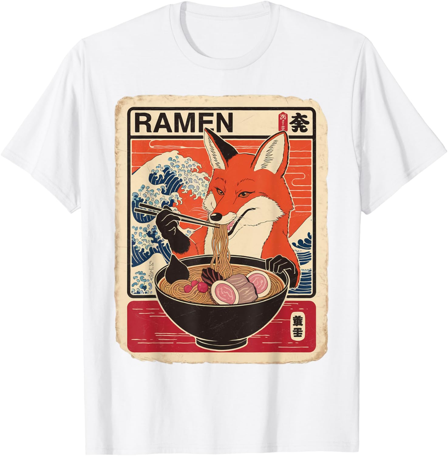 Kawaii Fox Ramen Graphic T-Shirt Cute Ezo Orange Fox Apparel - 3