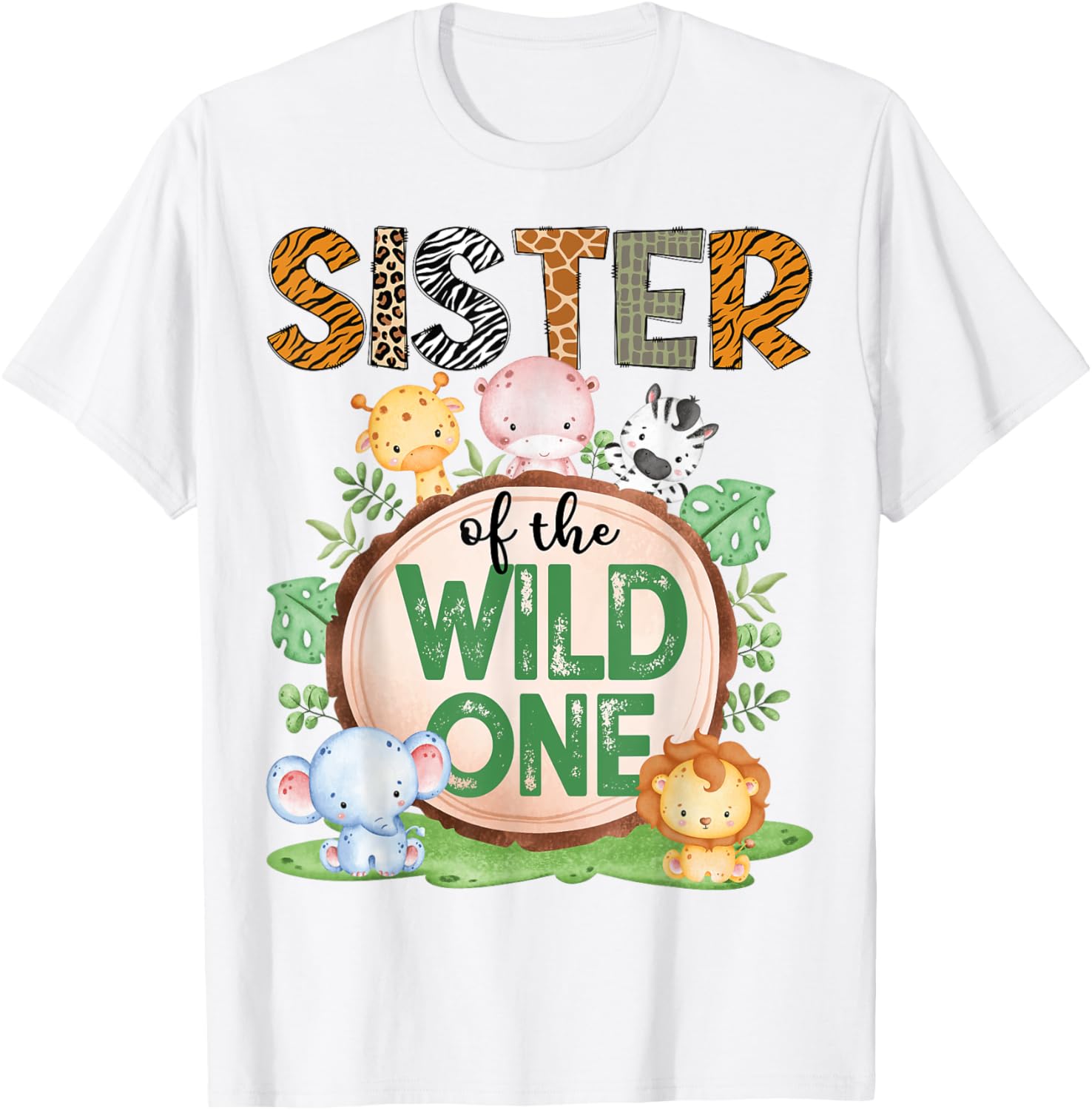 Sister of the Wild One 1st Birthday Safari Jungle T-Shirt for Kids - 1