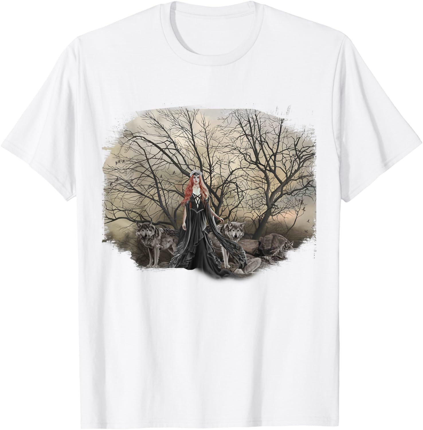 Wolf and Red-Haired Witch Art T-Shirt by Nene Thomas – Unique Style! - 2