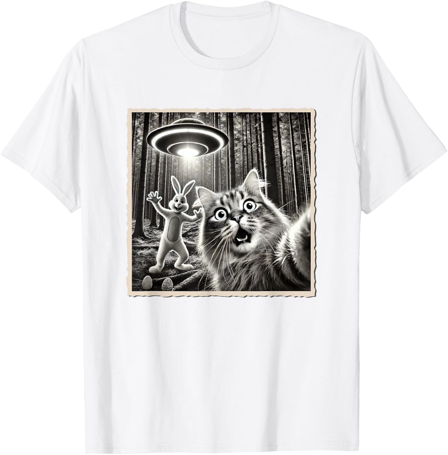 Funny Easter Bunny T-Shirt with Cat and UFO Selfie Design for Kids - 18