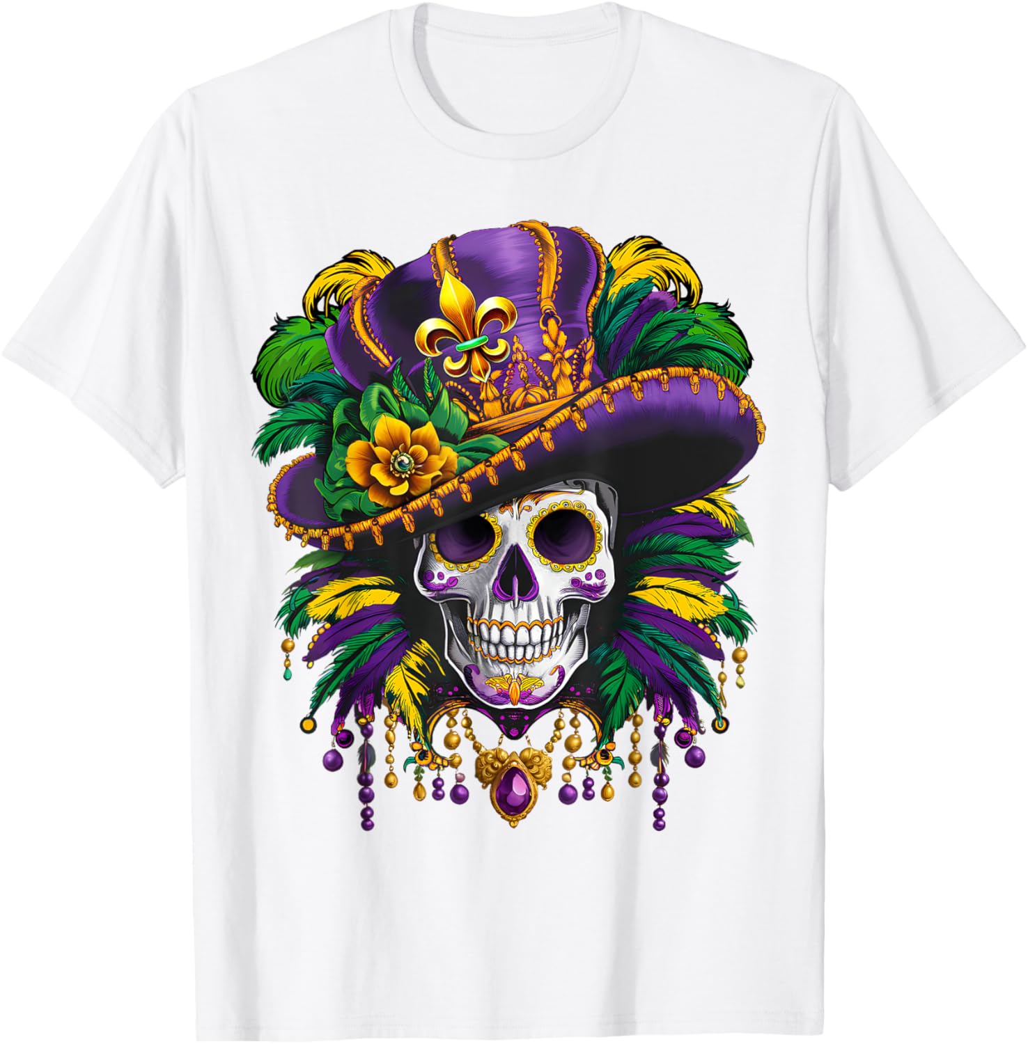 Mardi Gras Sugar Skull T-Shirt for New Orleans Carnival Fun - 28