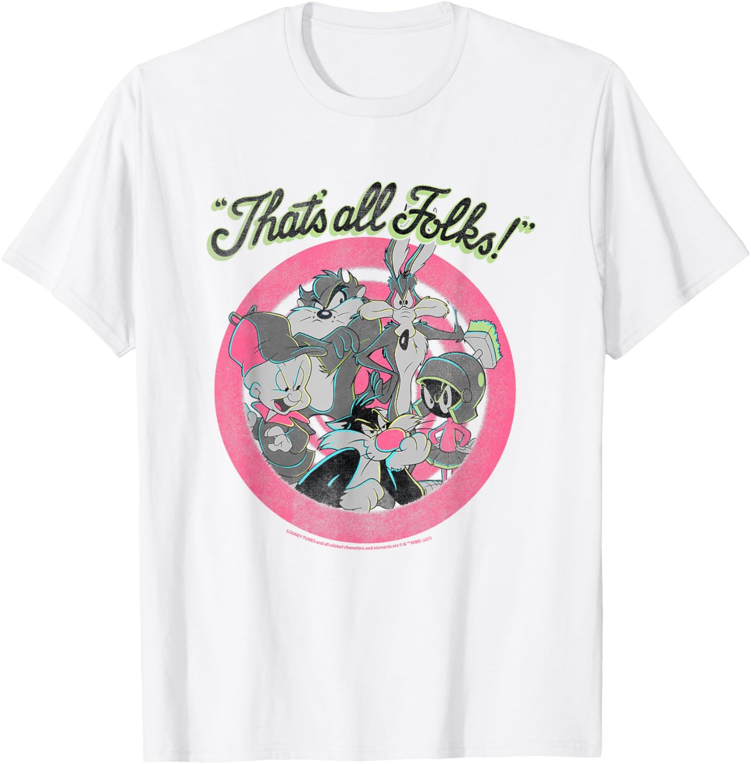 Looney Tunes Neon Pink That's All Folks Retro Crew T-Shirt for Fun Style - 3