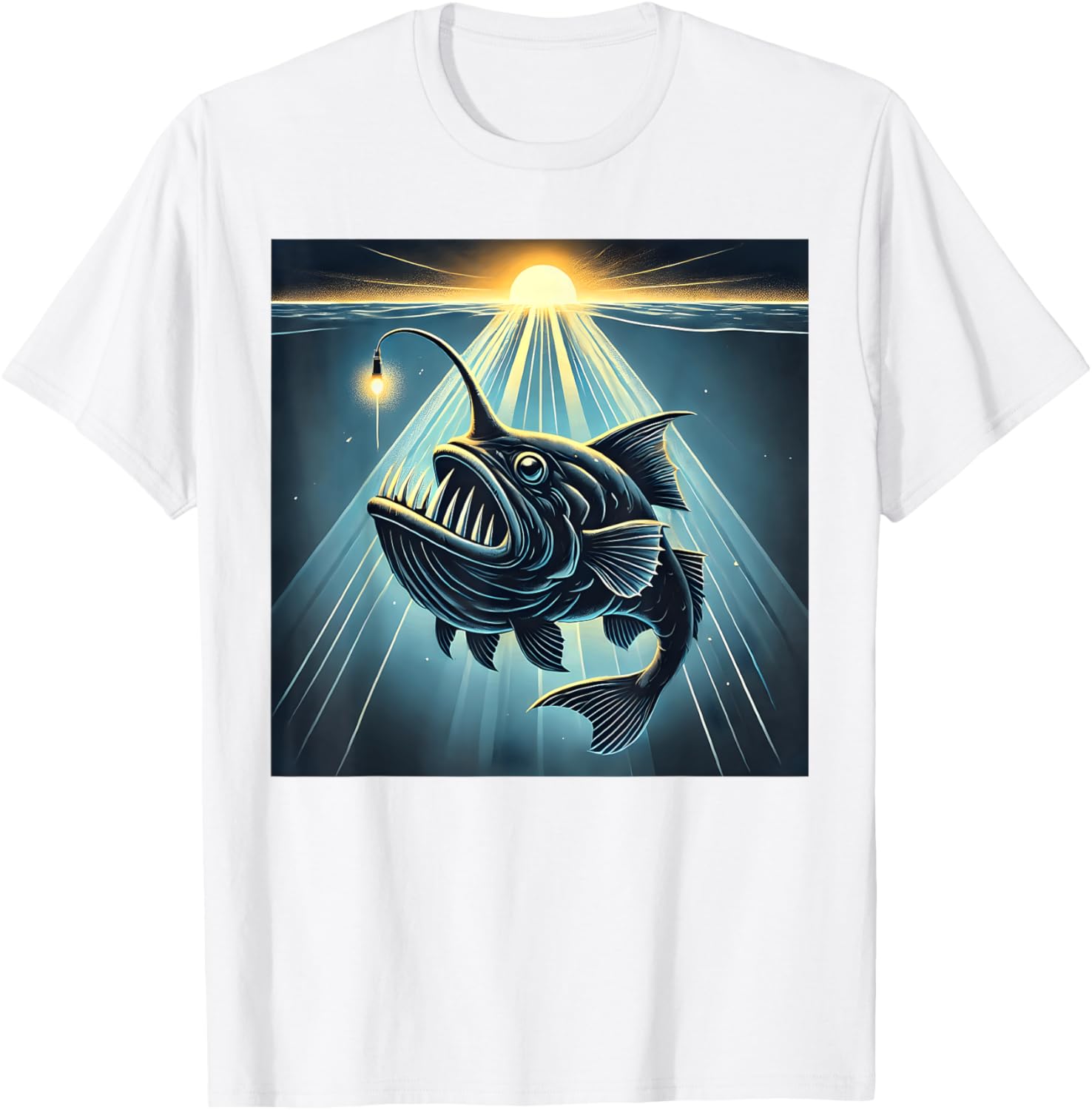 Anglerfish Found The Light T-Shirt - Fun Marine Life Apparel - 5