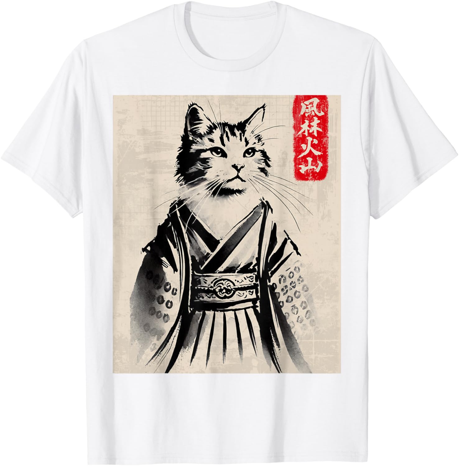 Samurai Cat Ukiyo-e Warrior Art T-Shirt for Cat Lovers and Art Fans - 22