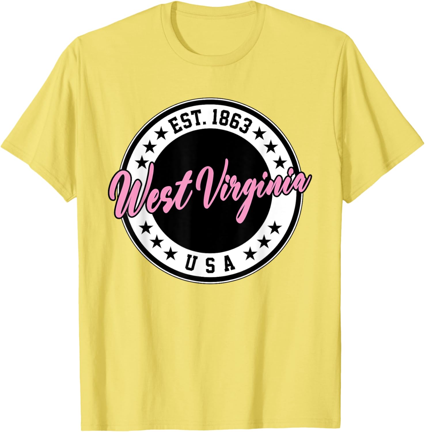 West Virginia Pink Text Script Circle T-Shirt for Women and Men - 24
