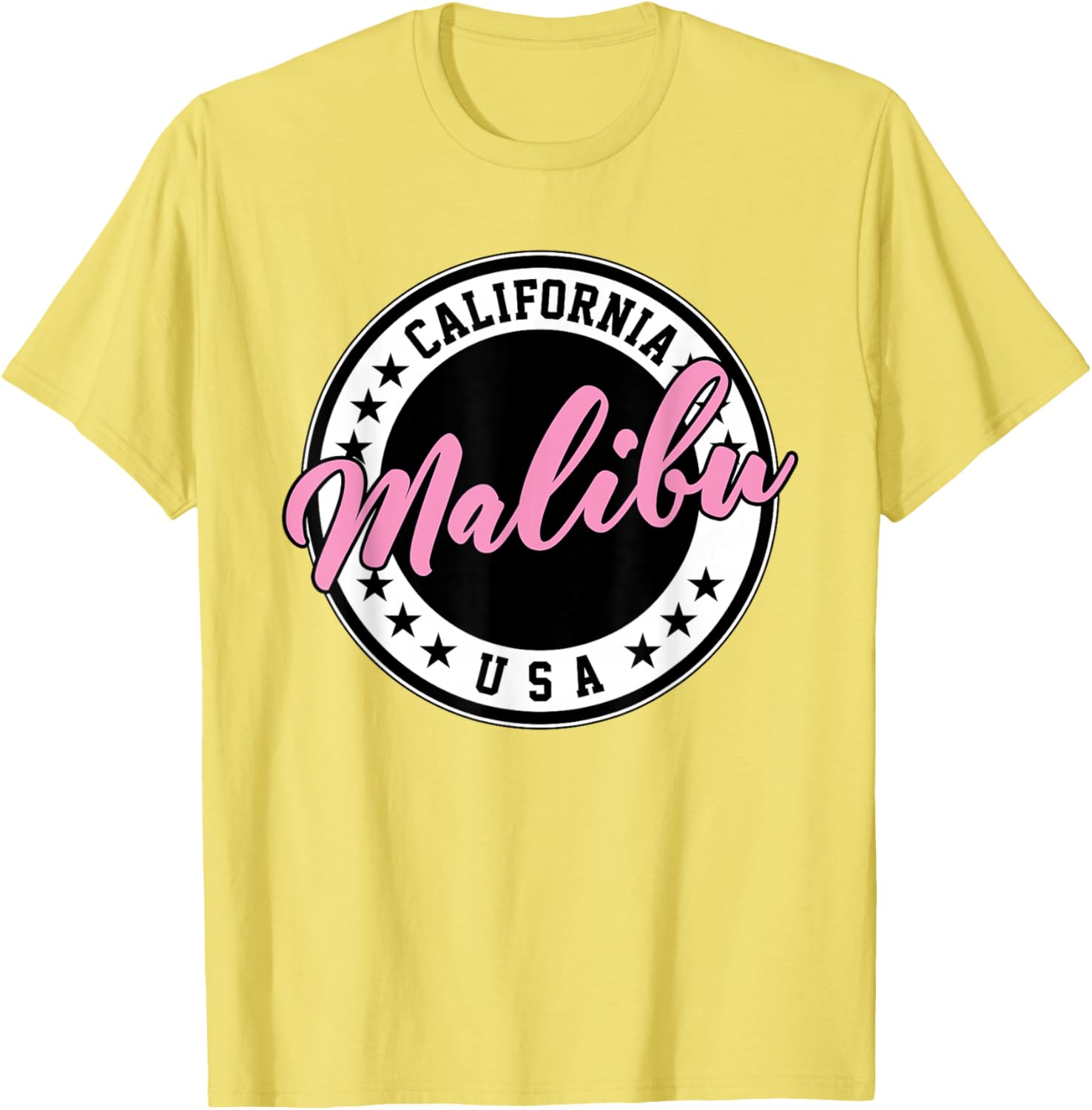 Malibu California Pink Script Circle T-Shirt for Trendy Summer Style - 23