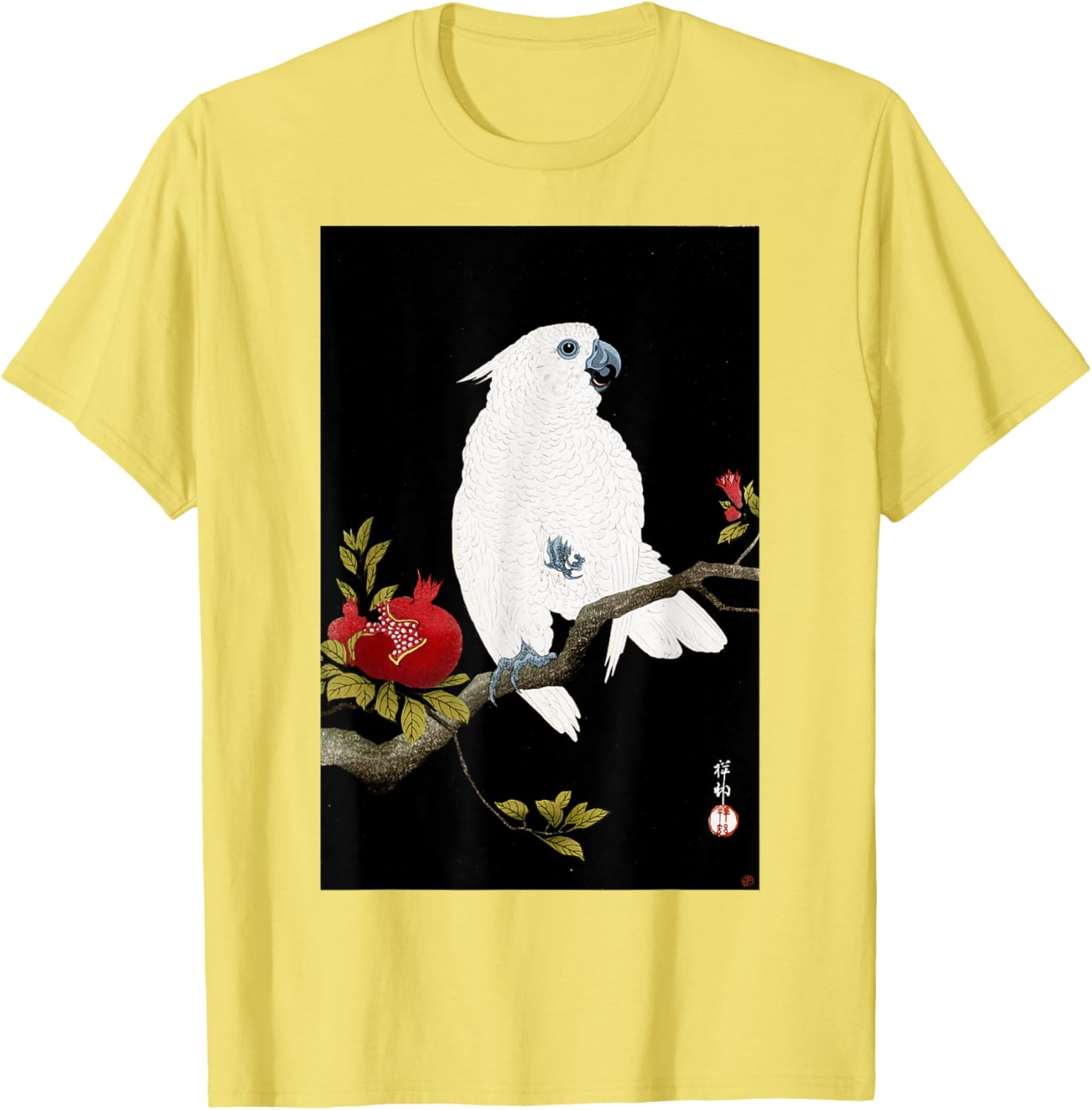 Koson Ohara Cockatoo and Pomegranate Japanese Art Bird T-Shirt - 16
