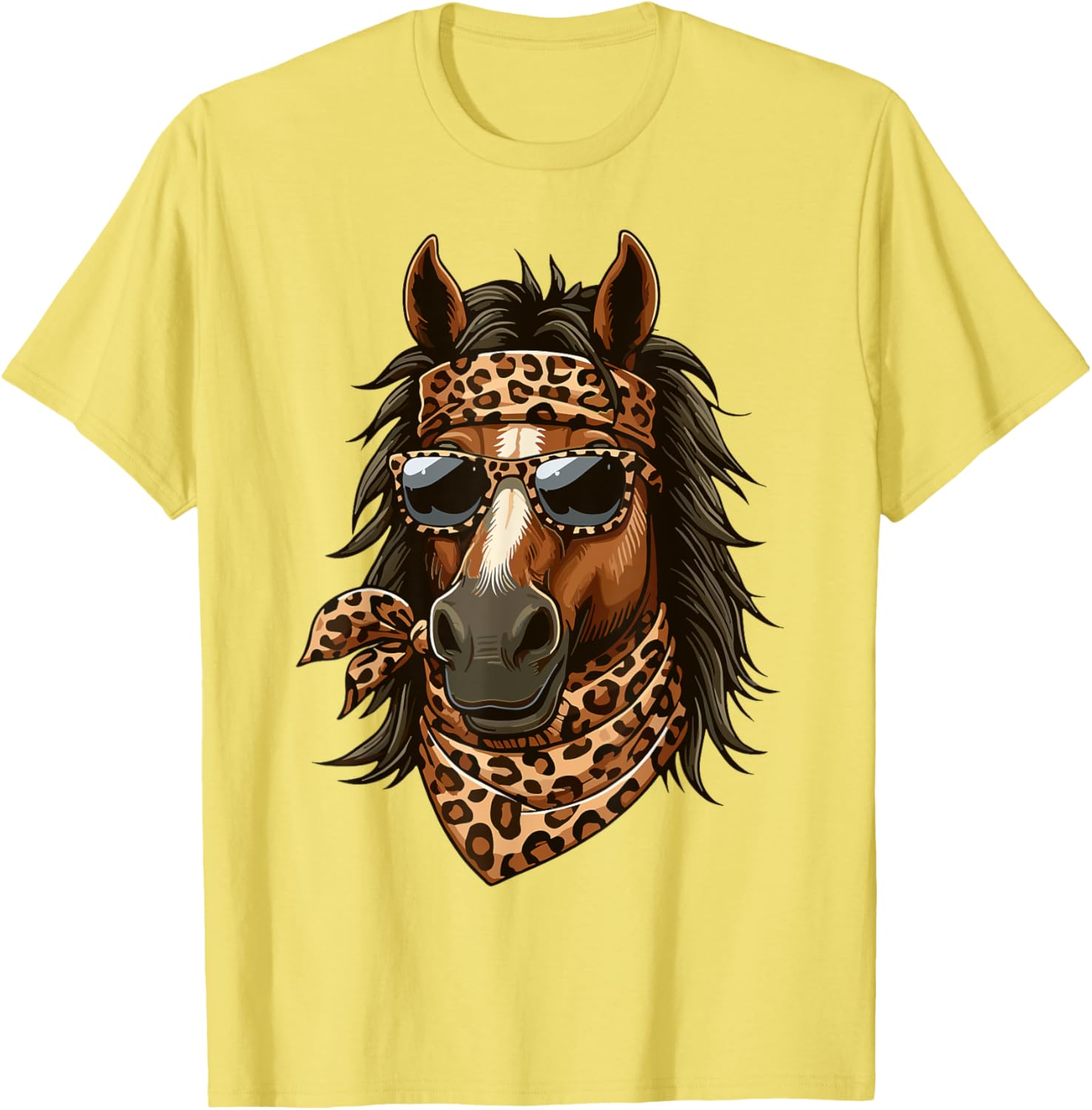 Stylish Horse in Leopard Scarf and Sunglasses T-Shirt for Animal Lovers - 15