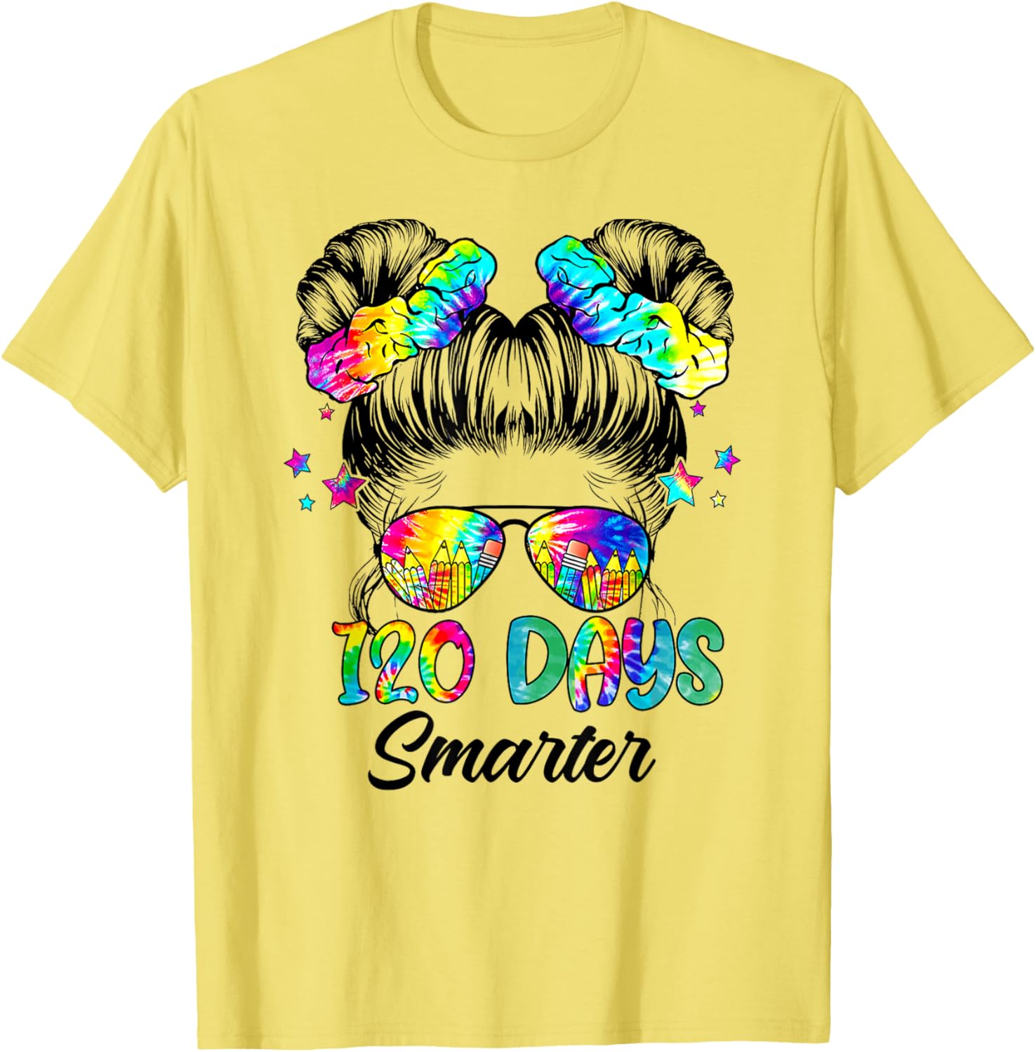 Messy Bun 120 Days of School Tie Dye Shirt for Smart Students - 17
