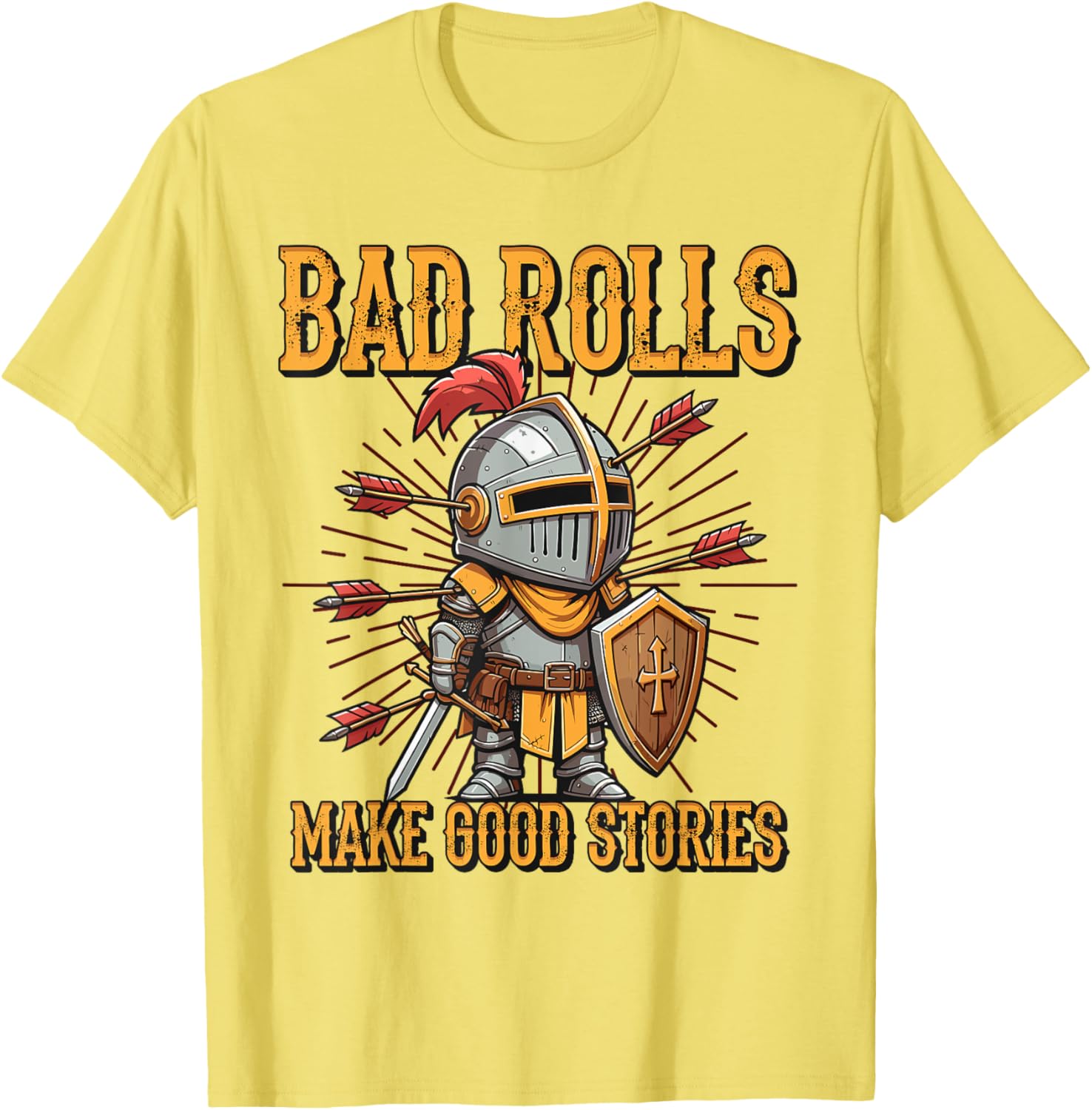 Bad Rolls Makes Good Stories Funny Knight Humor T-Shirt for Gamers - 3