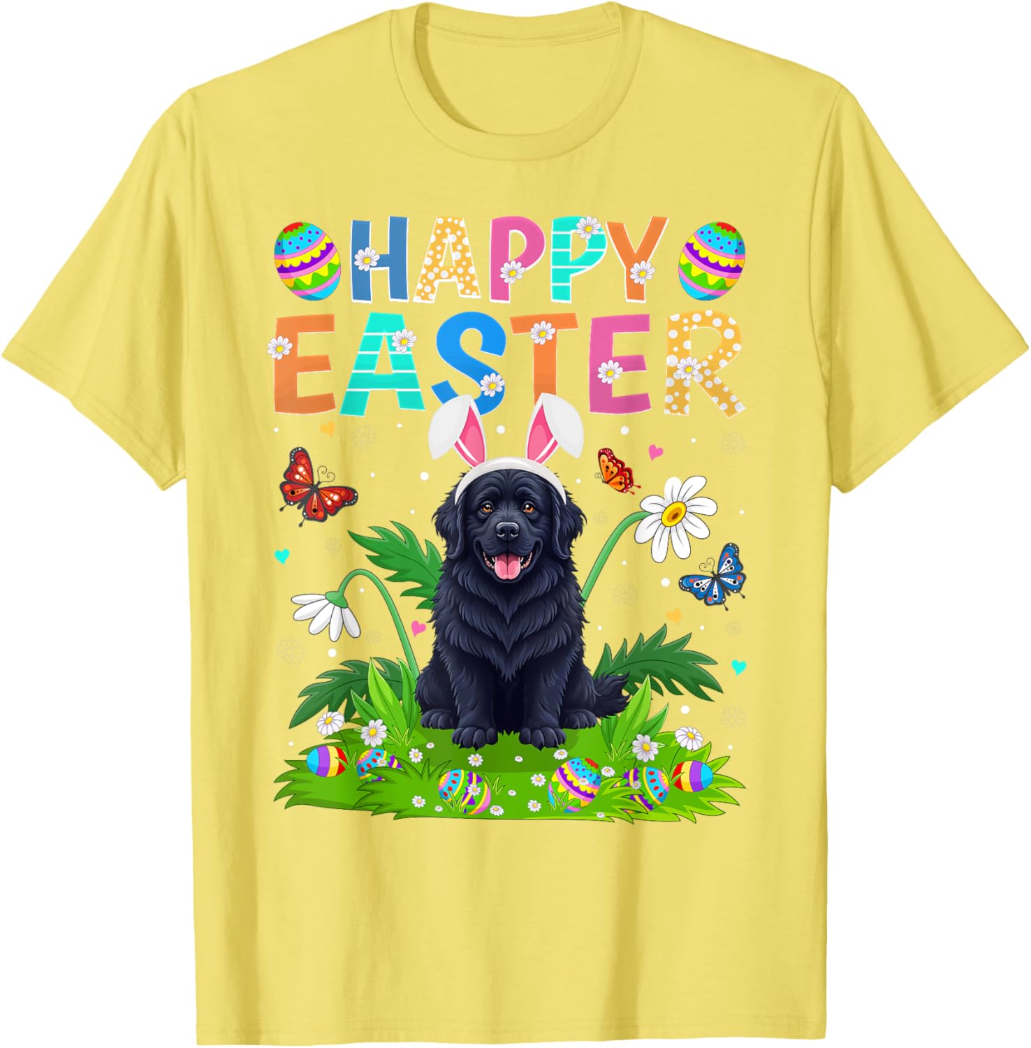 Newfoundland Dog Easter Egg Hunt T-Shirt with Bunny Ears Design - 12