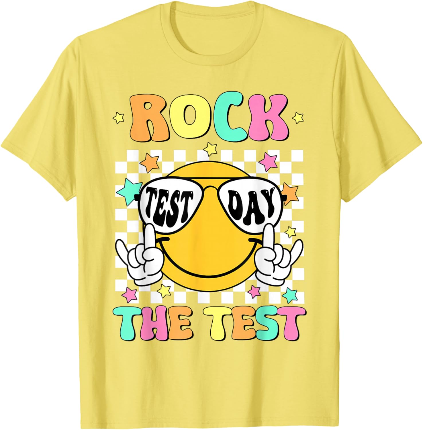 Rock the Test Teacher T-Shirt with Smile Face for Test Day Fun - 4