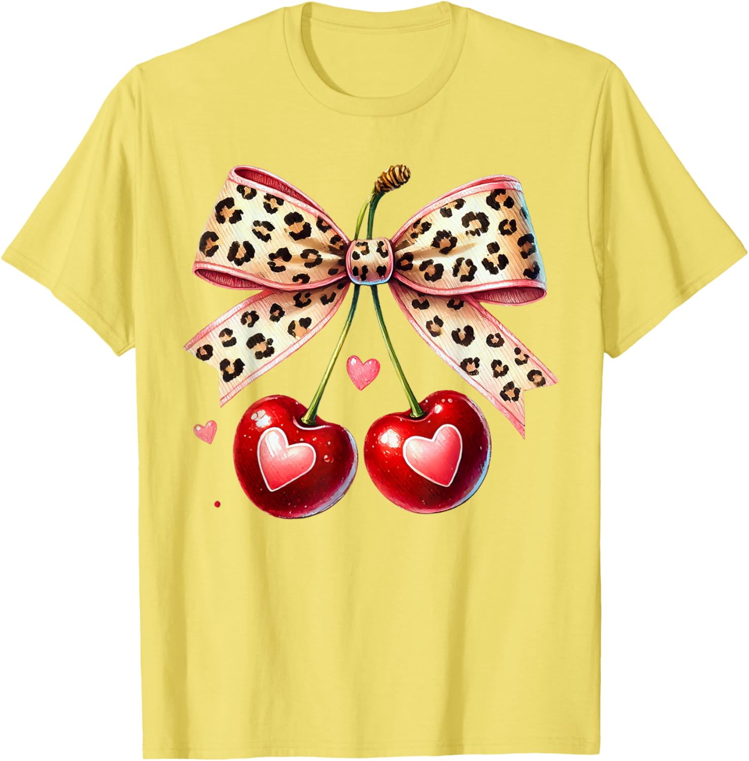 Coquette Cherry Heart Leopard Ribbon Bow T-Shirt for Valentine's Day - 26