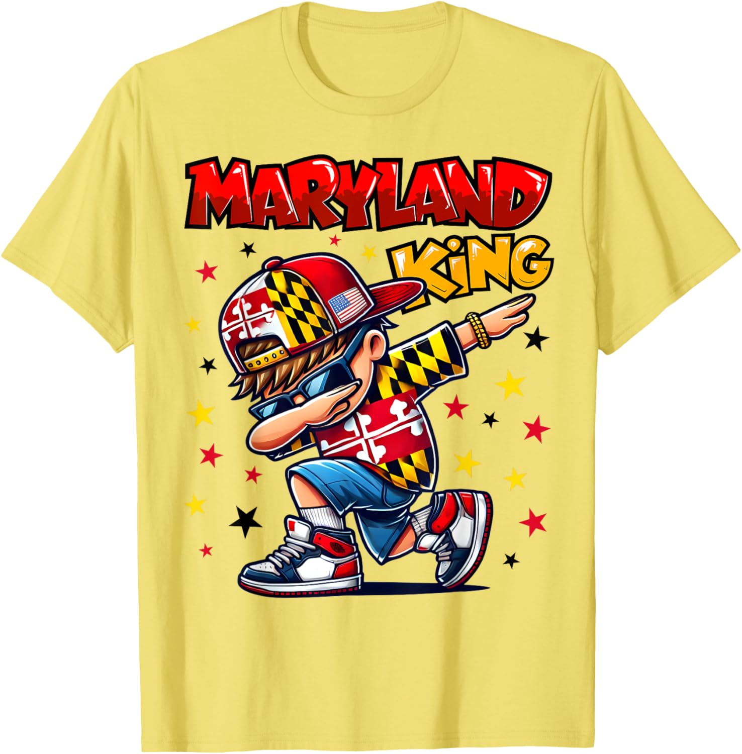 Cool Maryland King Dabbing T-Shirt for Kids Featuring State Flag Design - 2