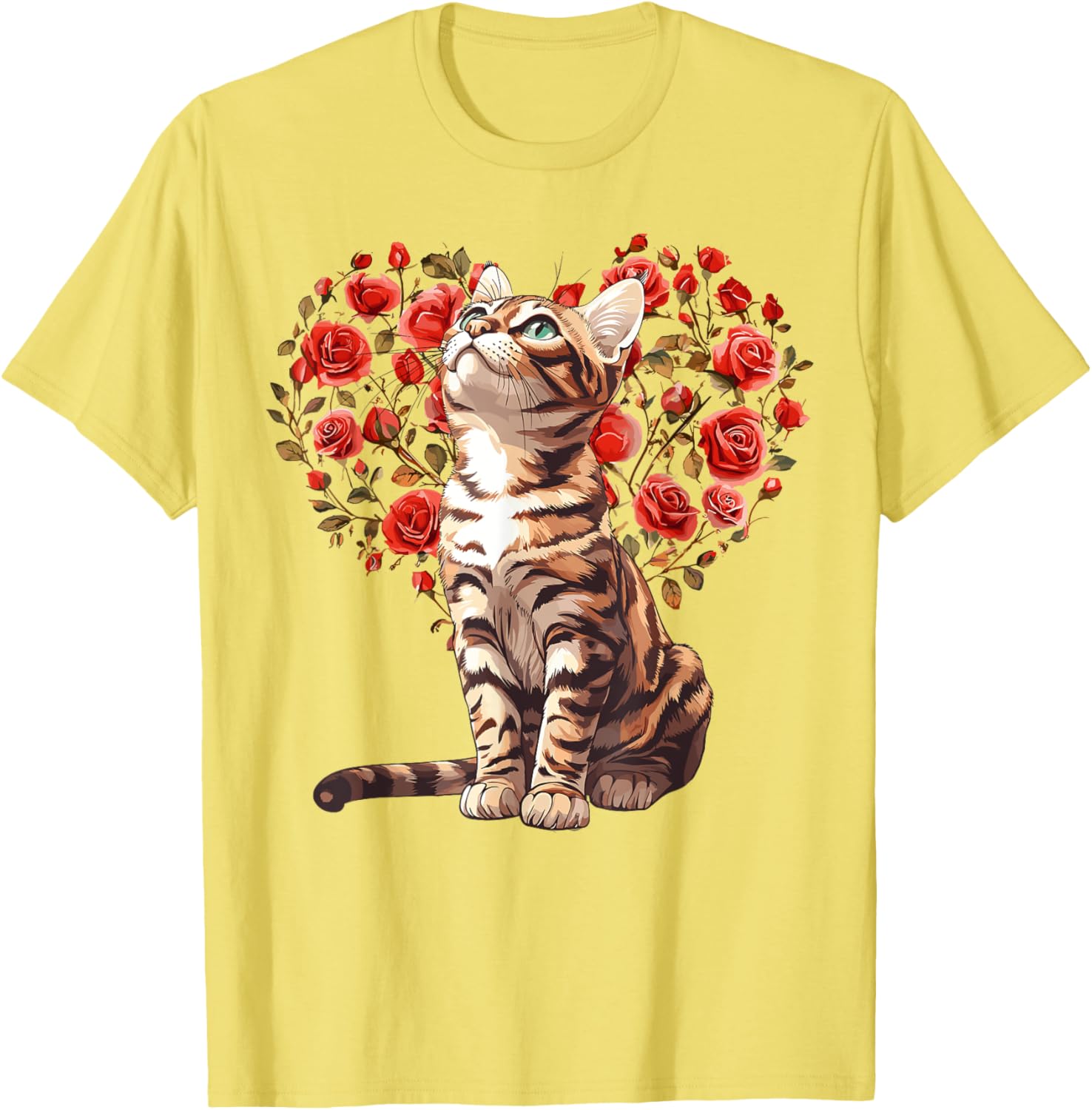 Bengal Cat Valentine's Day Heart Floral Design T-Shirt for Cat Lovers - 4