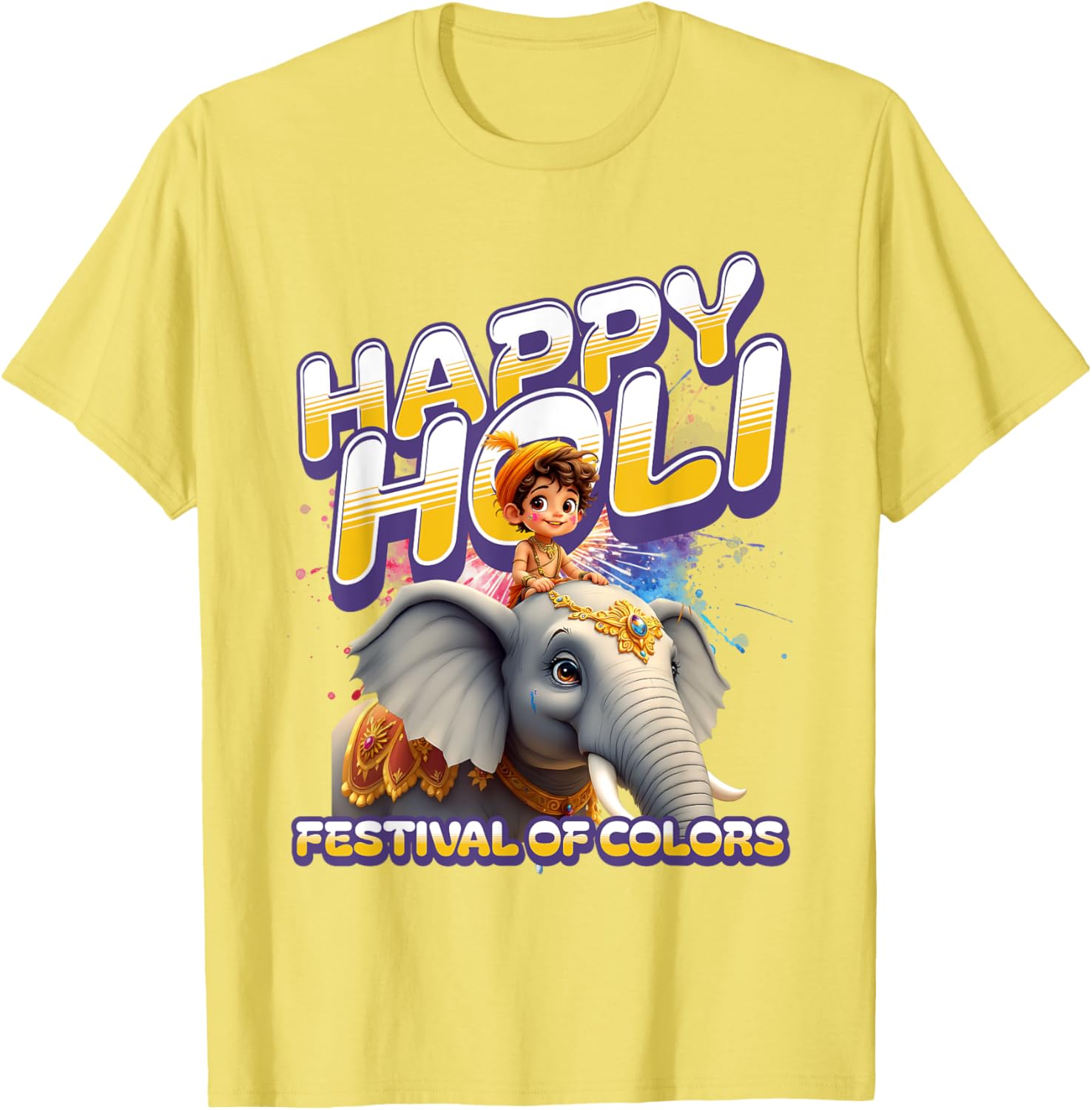 Happy Holi Elephant Festival T-Shirt for Boys Spring Colors Apparel - 10