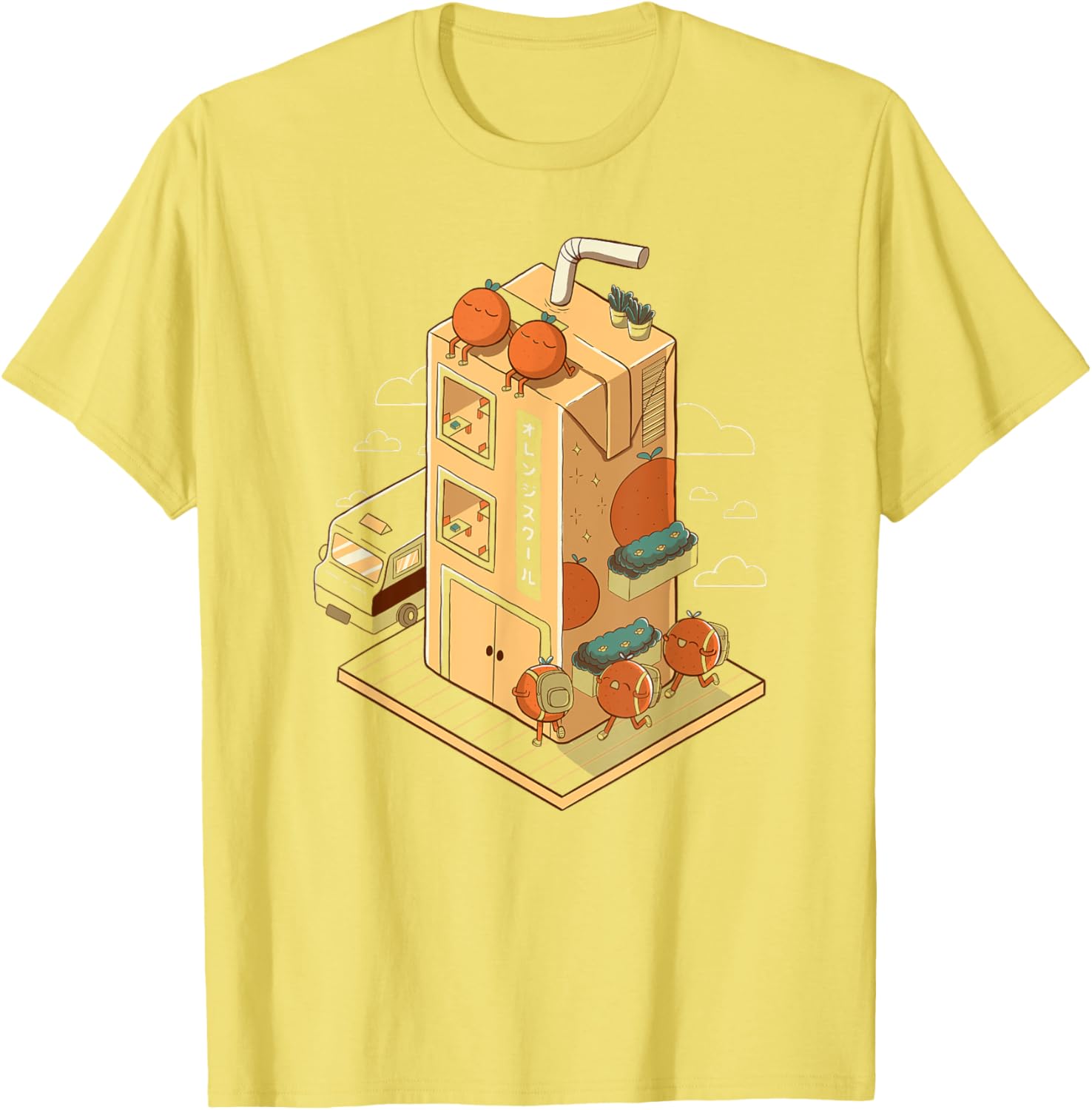 Adorable Orange School Kawaii Fruits Chibi Juice Box T-Shirt for Kids - 2