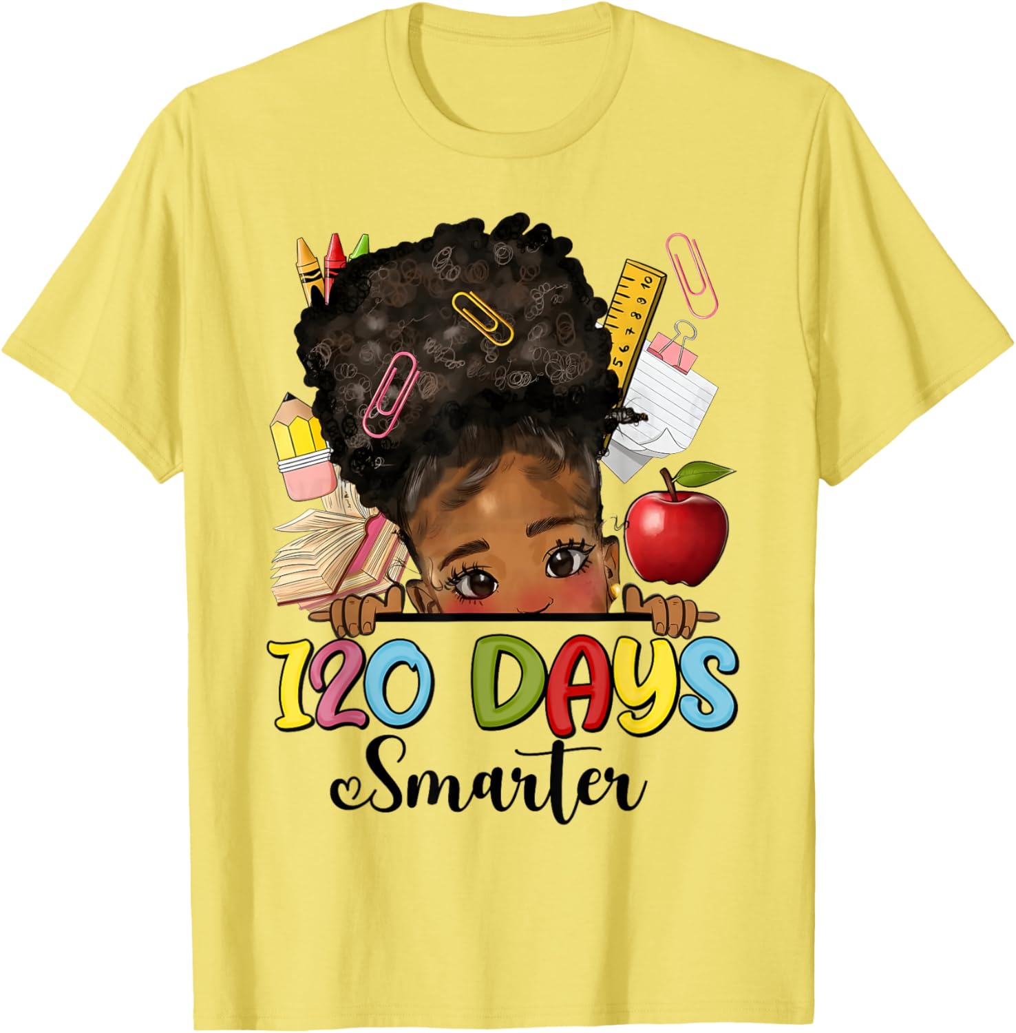 Messy Bun 120 Days Smarter Afro Girl T-Shirt for School Fun - 2