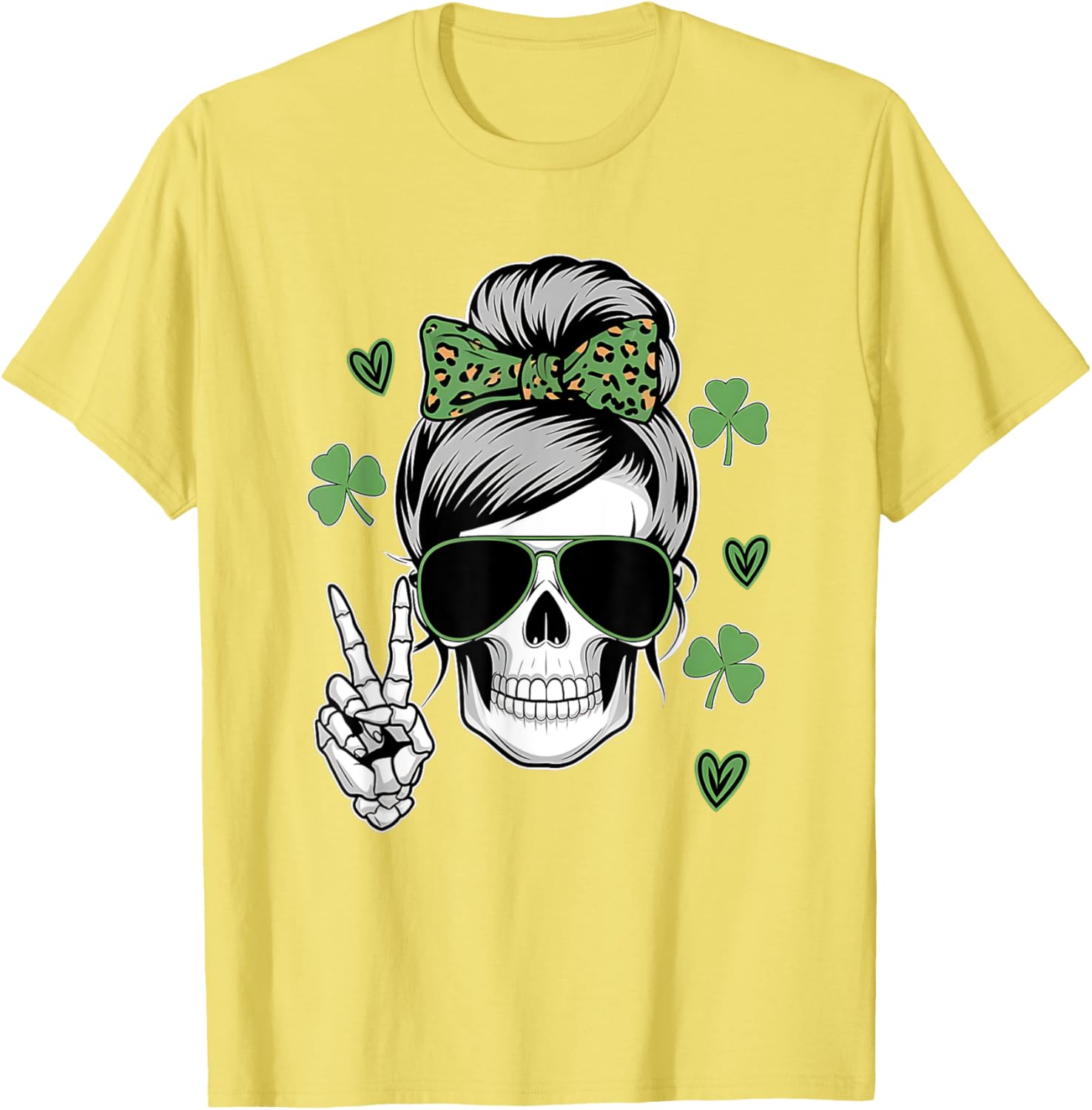 St Patricks Day Skull Messy Bun T-Shirt for Women - Fun and Stylish Wear - 9