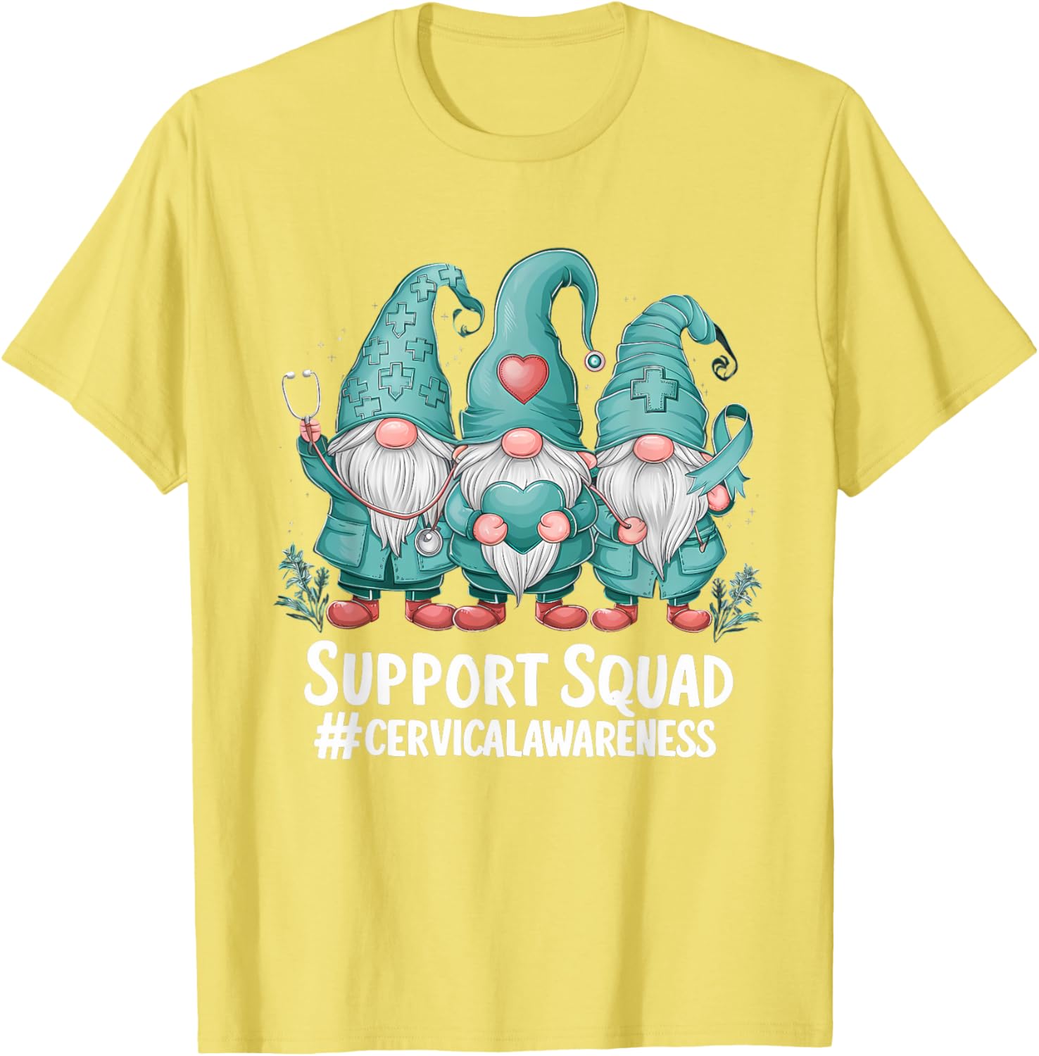 Cervical Cancer Awareness Teal Ribbon Gnome T-Shirt for Supporters - 2