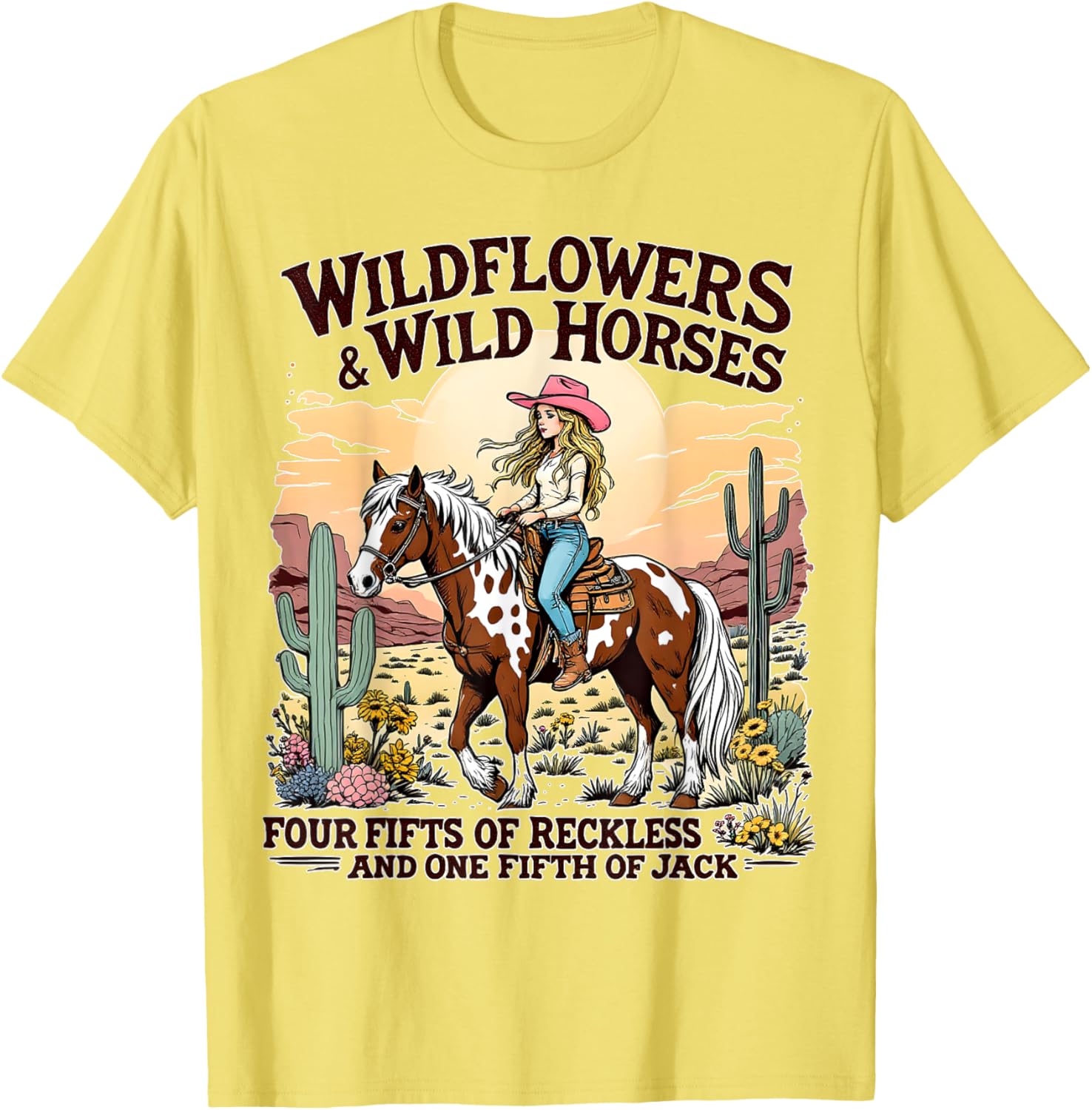 Wild Flowers and Wild Horses Southern Sunset Cowgirls T-Shirt for Women - 3