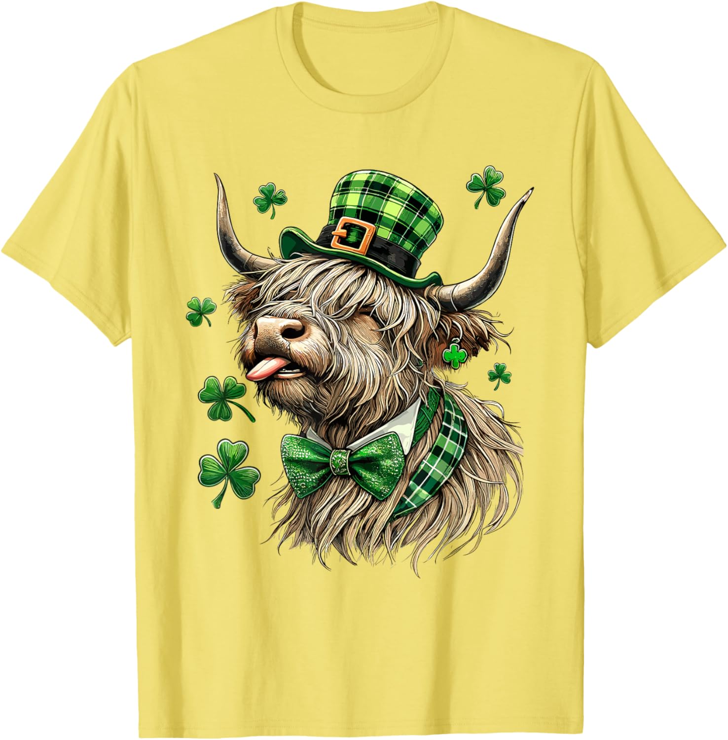 St. Patrick's Day Highland Cow T-Shirt with Lucky Shamrock Design - 17