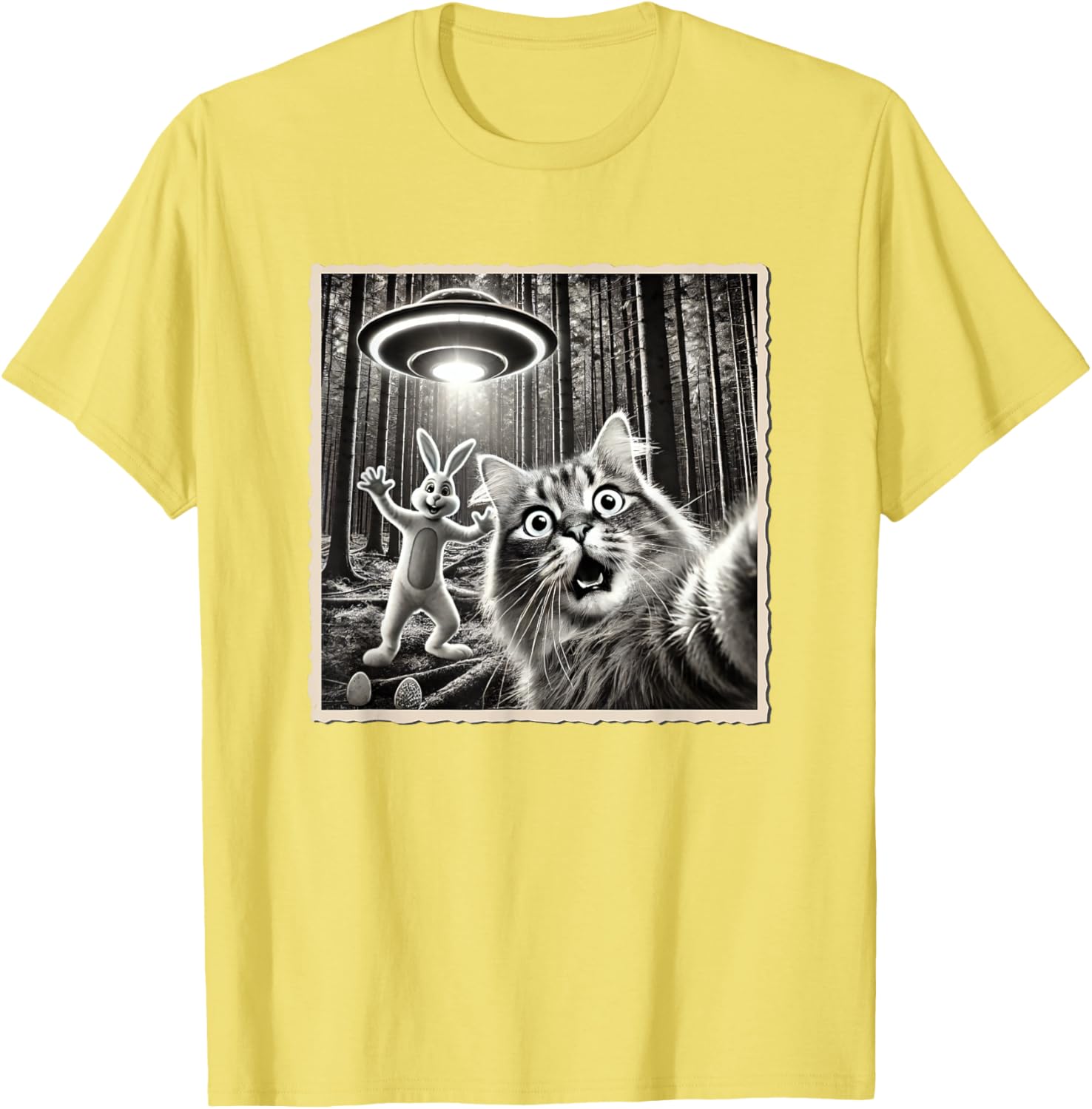 Funny Easter Bunny T-Shirt with Cat and UFO Selfie Design for Kids - 11