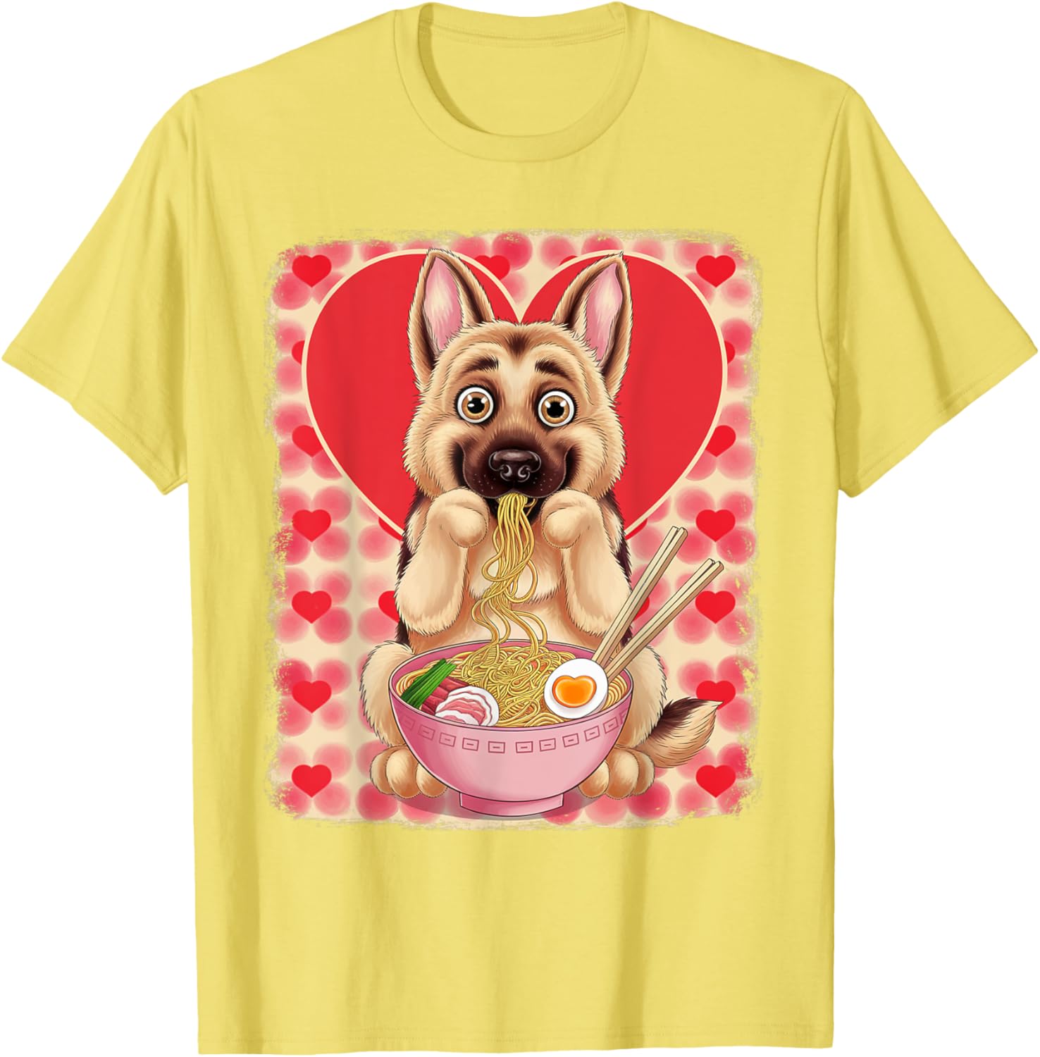 Adorable German Shepherd Eating Ramen Noodles Valentine's Day T-Shirt - 13