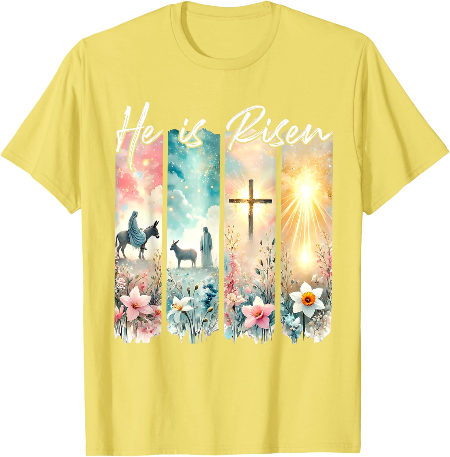 He Is Risen Floral Easter T-Shirt with Jesus Cross Design for Christians - 13