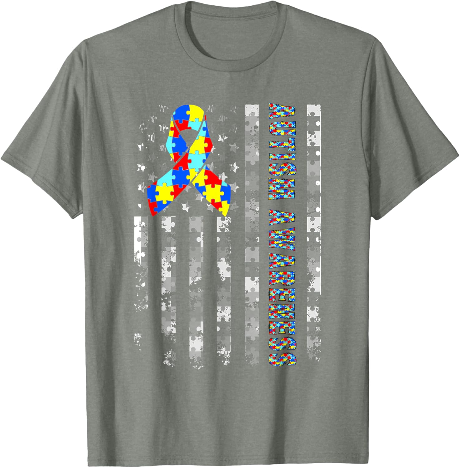 Autism Awareness USA Flag T-Shirt for Moms and Dads - Support and Love - 13