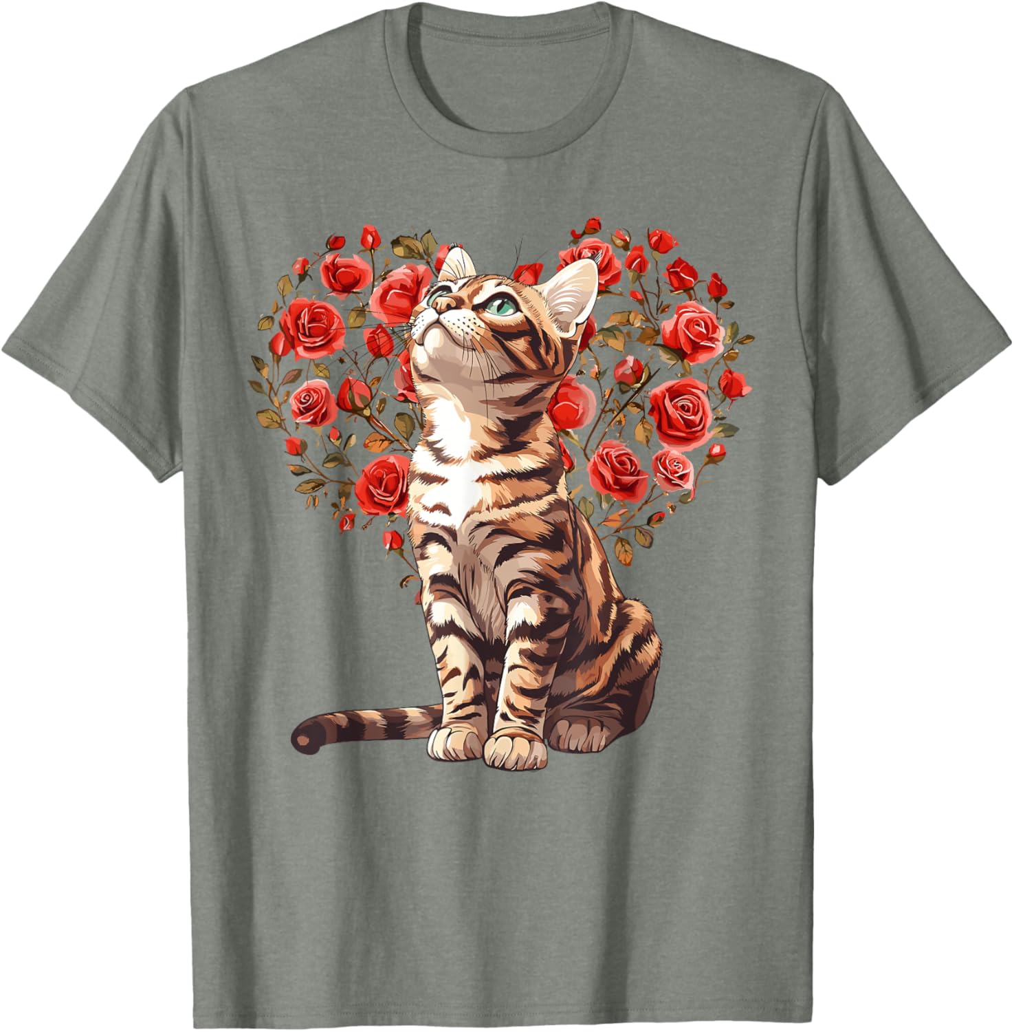 Bengal Cat Valentine's Day Heart Floral Design T-Shirt for Cat Lovers - 13