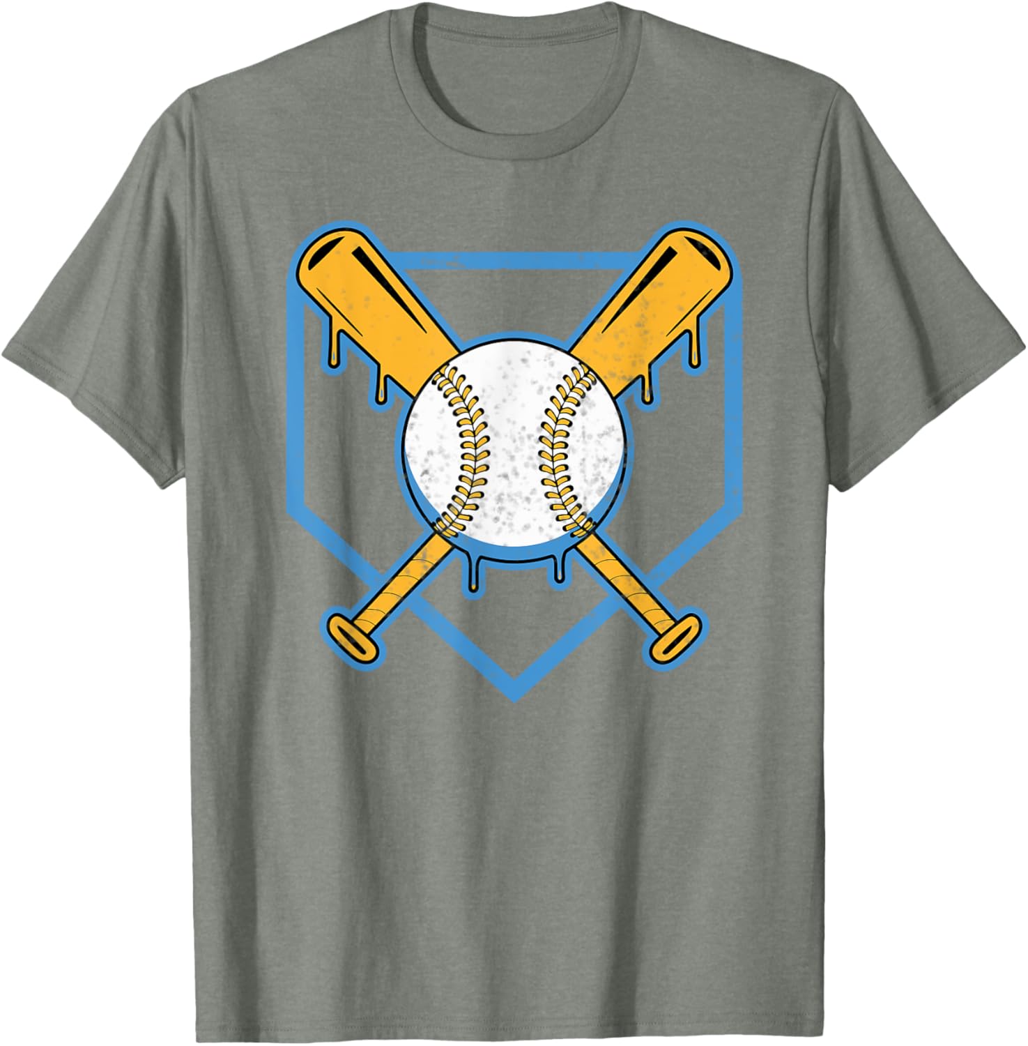 Yellow Baseball Home Plate Drip T-Shirt for Boys Sports Style - 19