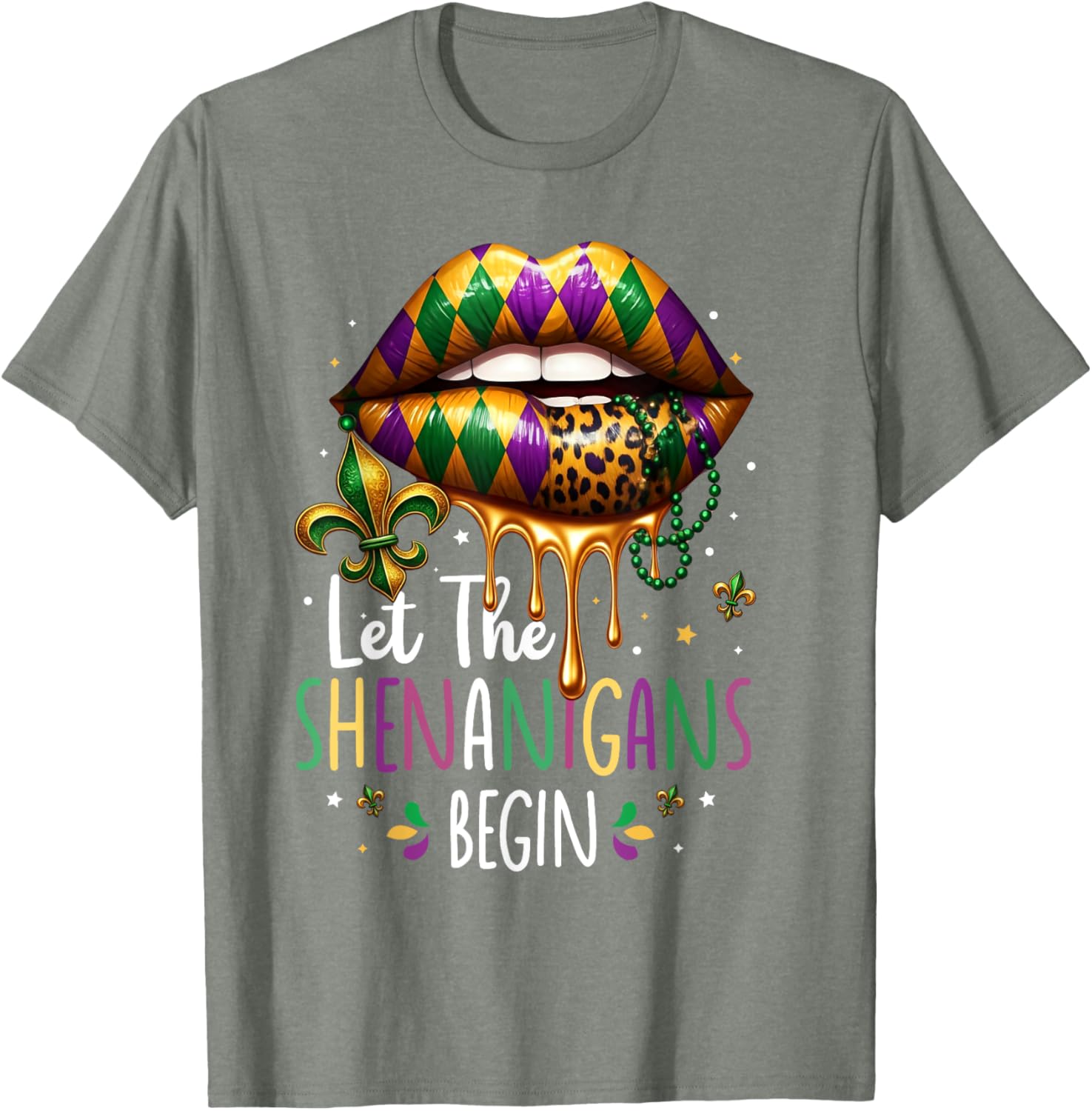 Mardi Gras Lips T-Shirt for Women Let the Shenanigans Begin New Orleans - 1