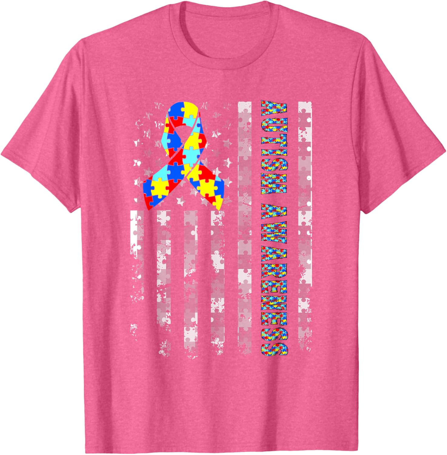 Autism Awareness USA Flag T-Shirt for Moms and Dads - Support and Love - 1