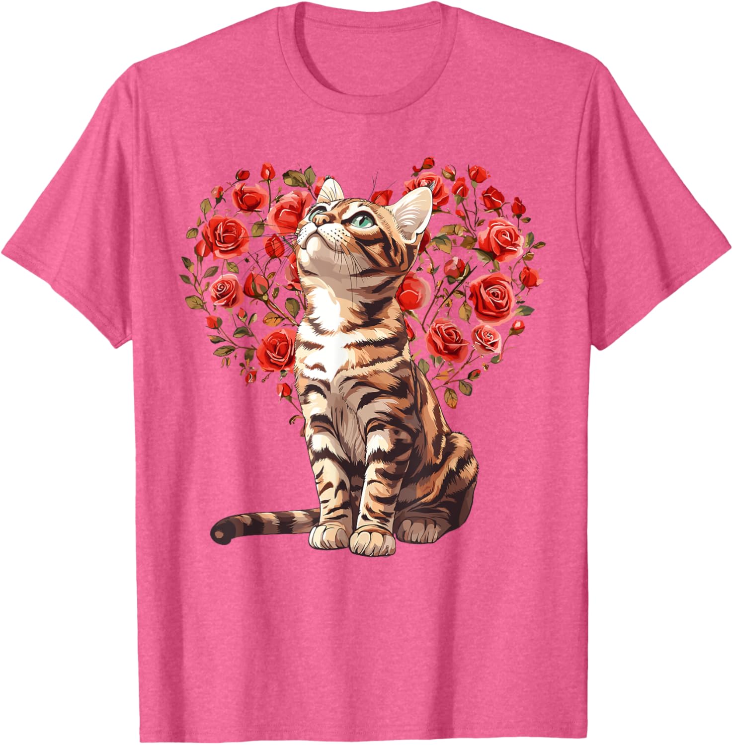 Bengal Cat Valentine's Day Heart Floral Design T-Shirt for Cat Lovers - 7