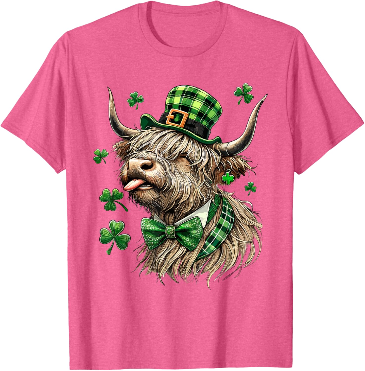 St. Patrick's Day Highland Cow T-Shirt with Lucky Shamrock Design - 12