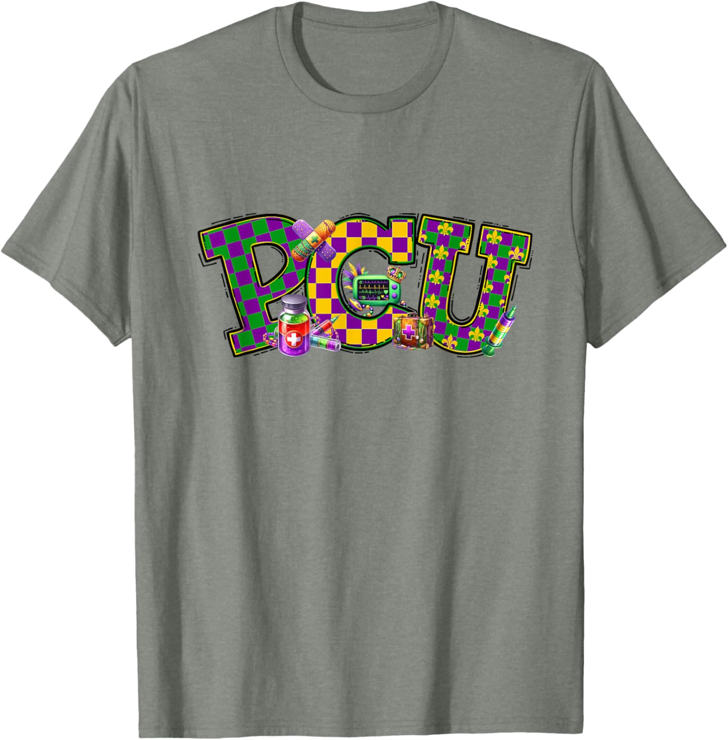 Mardi Gras PCU Nurse T-Shirt for Women - Fun Medical Care Unit Apparel - 20