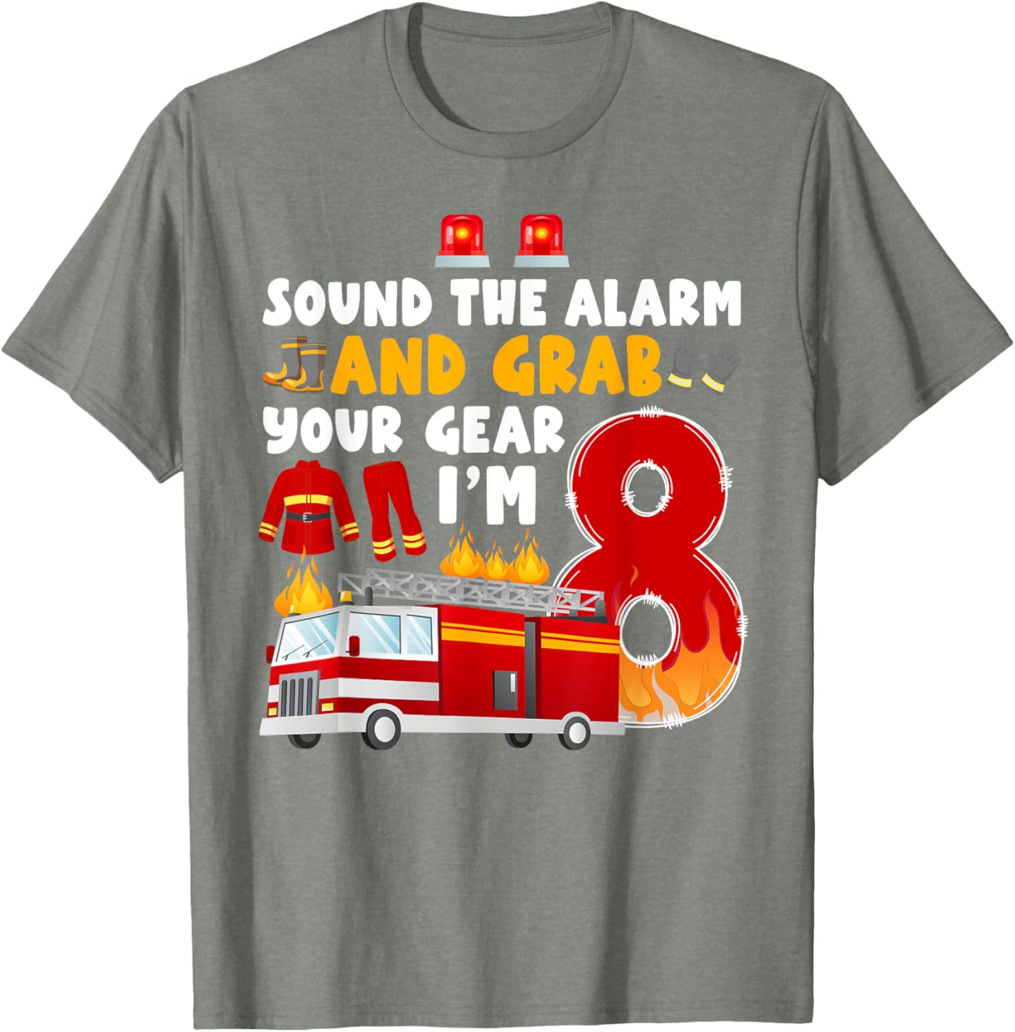 8th Birthday Firefighter T-Shirt for Boys Cute Fireman Graphic Tee - 19