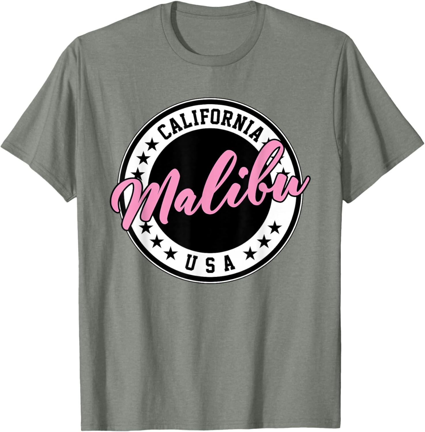 Malibu California Pink Script Circle T-Shirt for Trendy Summer Style - 6