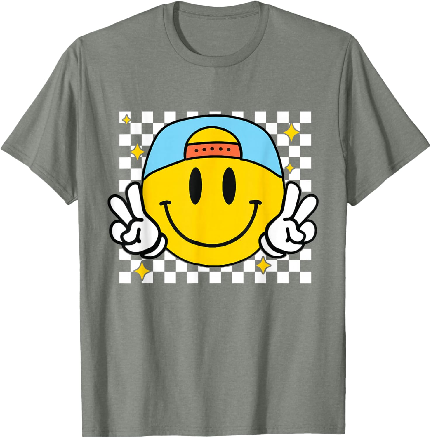 Happy Yellow Smile Face Checkered T-Shirt for Fun and Joyful Style - 10