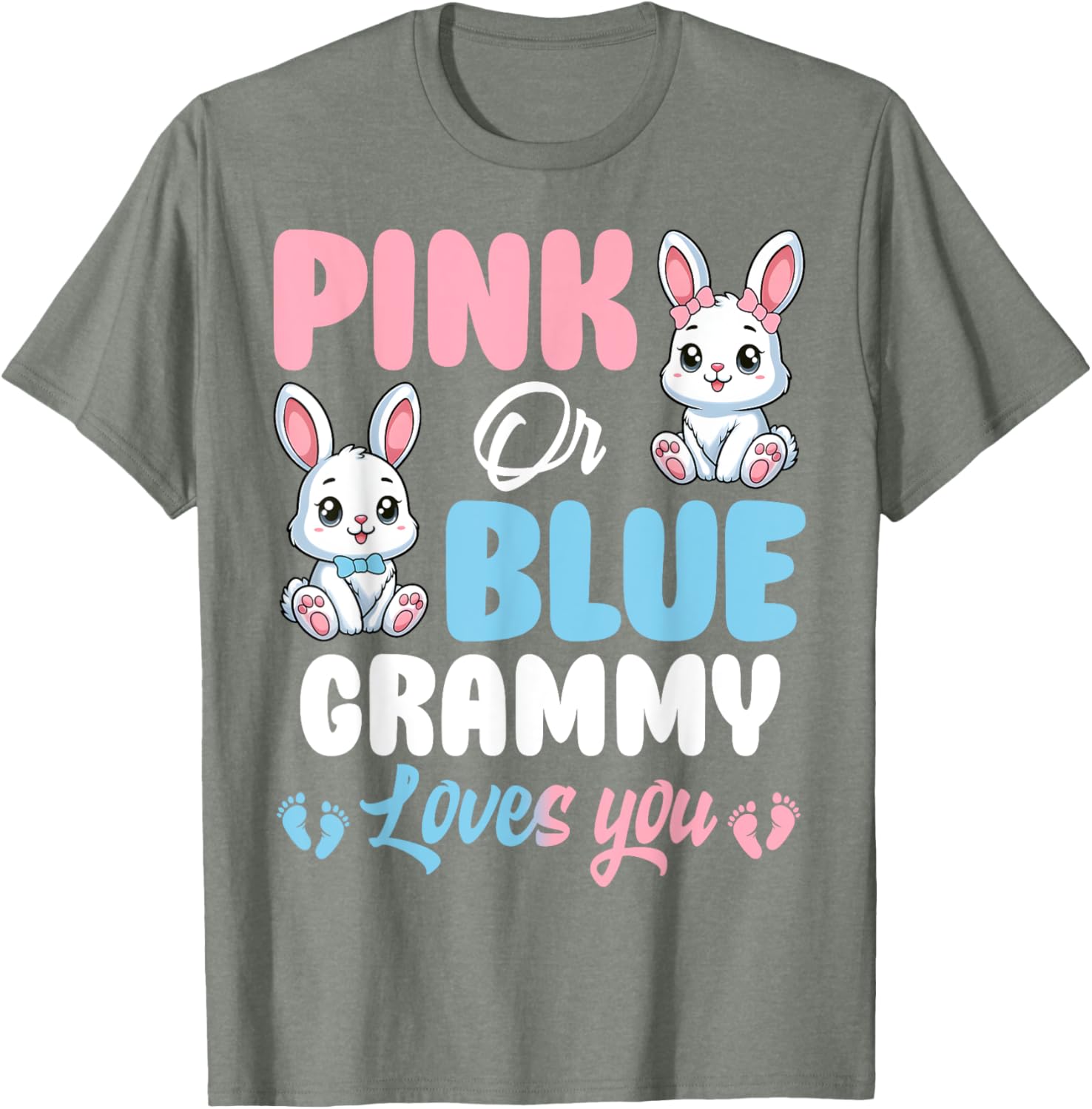 Pink or Blue Grammy Loves You Bunny Gender Reveal Party T-Shirt - 16