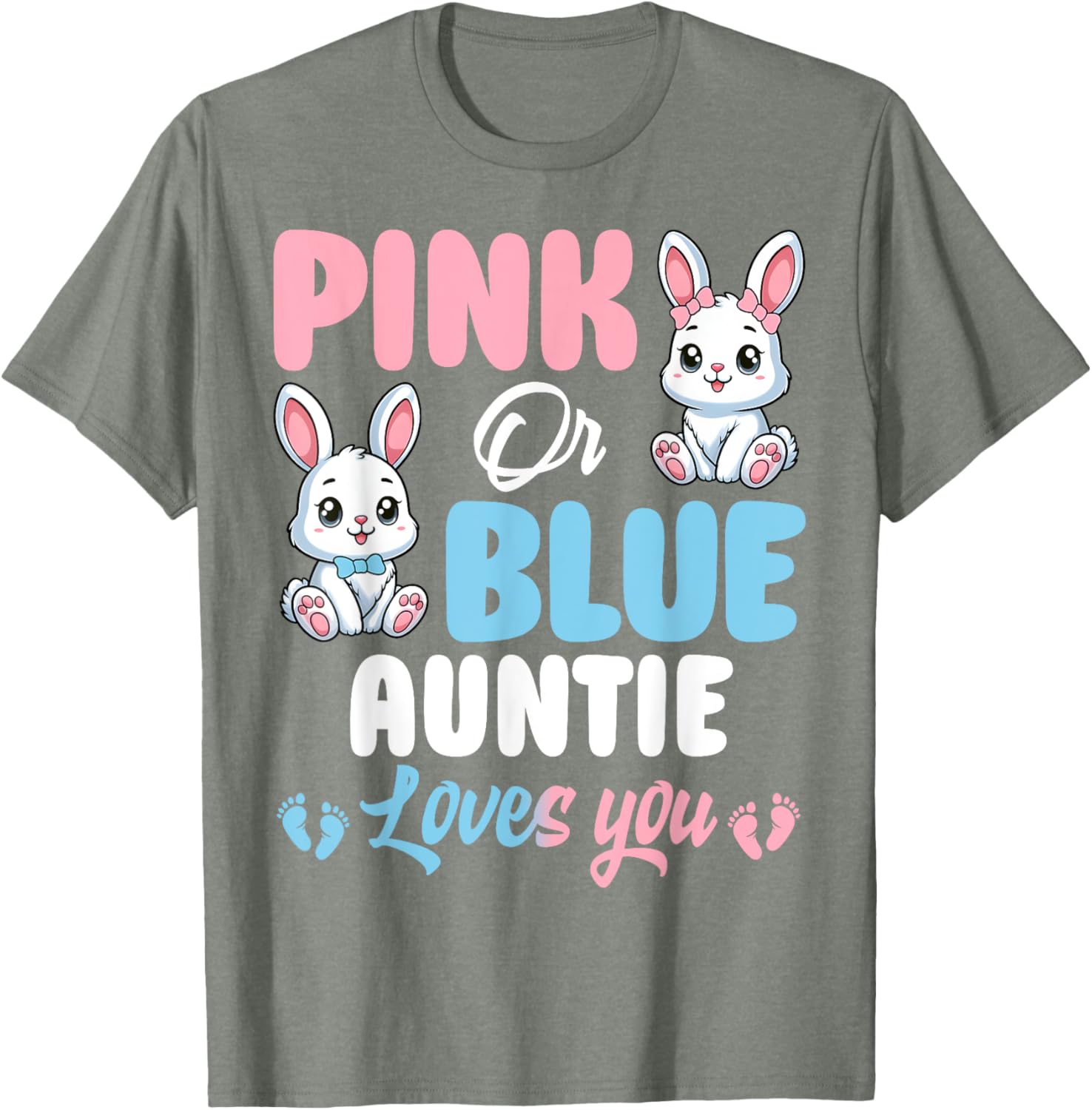 Pink or Blue Auntie Loves You Bunny Gender Reveal Party T-Shirt - 20