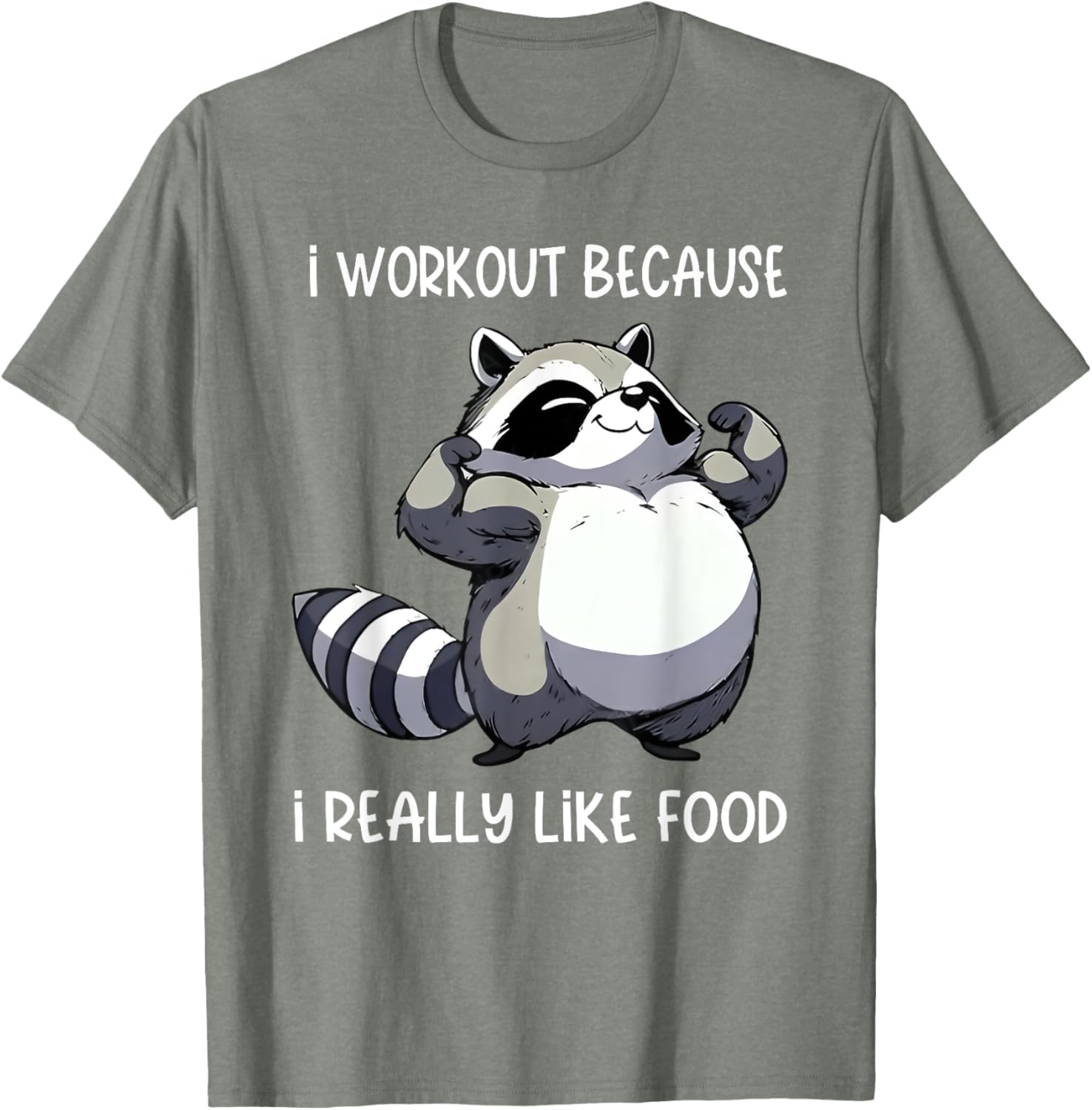Funny Raccoon Biceps Pose T-Shirt for Food Lovers and Fitness Fans - 13