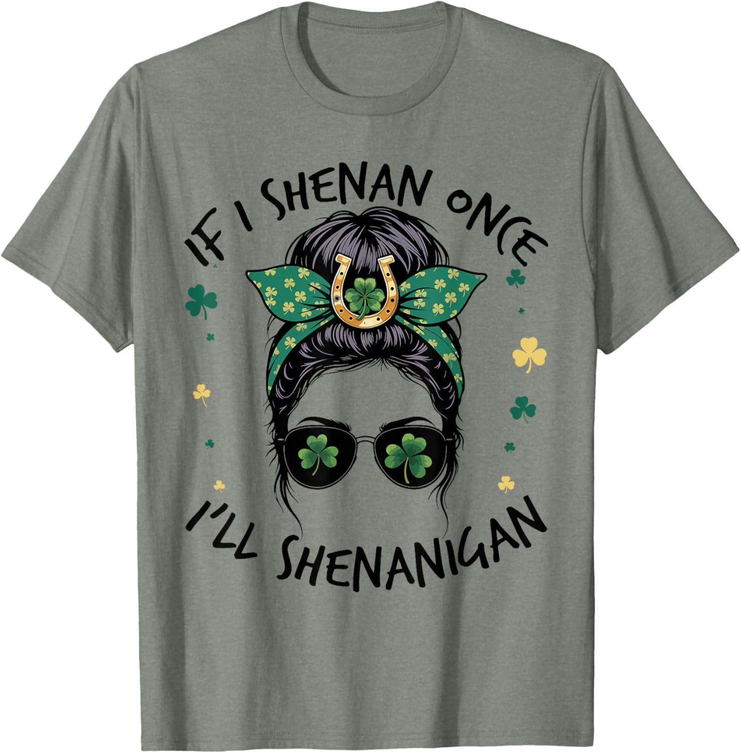 Shenanigans Messy Bun St Patricks Day T-Shirt for Fun Celebrations - 13