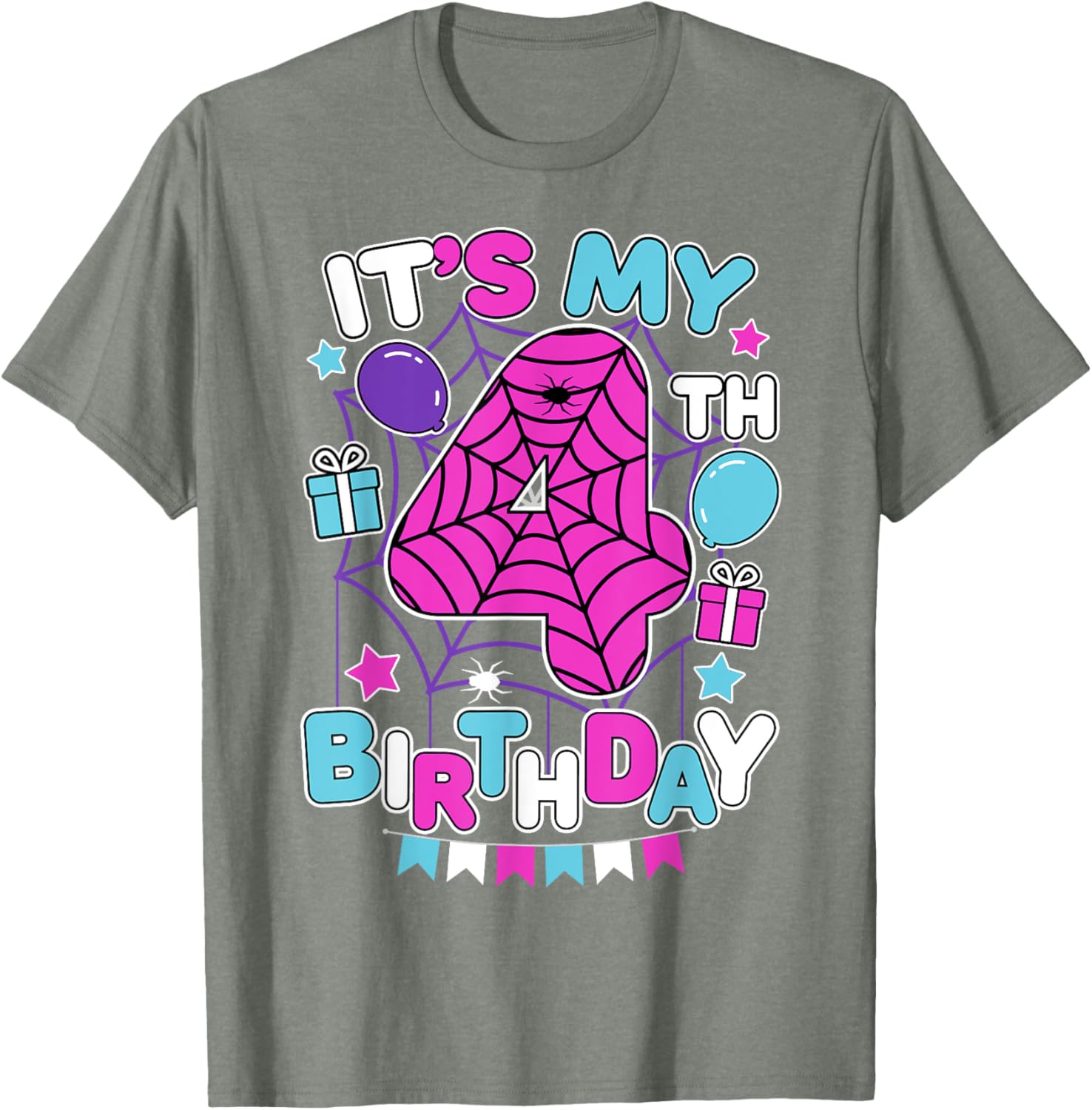 Cute 4th Birthday Spider Web T-Shirt for Girls Halloween Party - 11