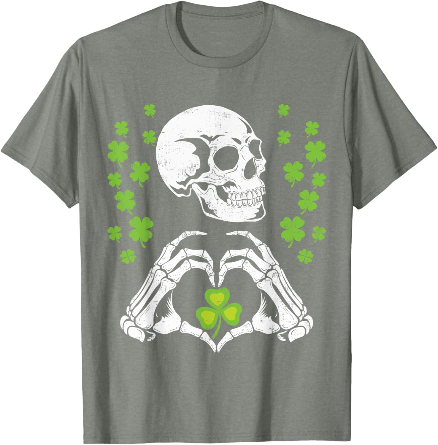 St Patrick's Day Skeleton Skull Heart Shamrock T-Shirt for Festive Fun - 15