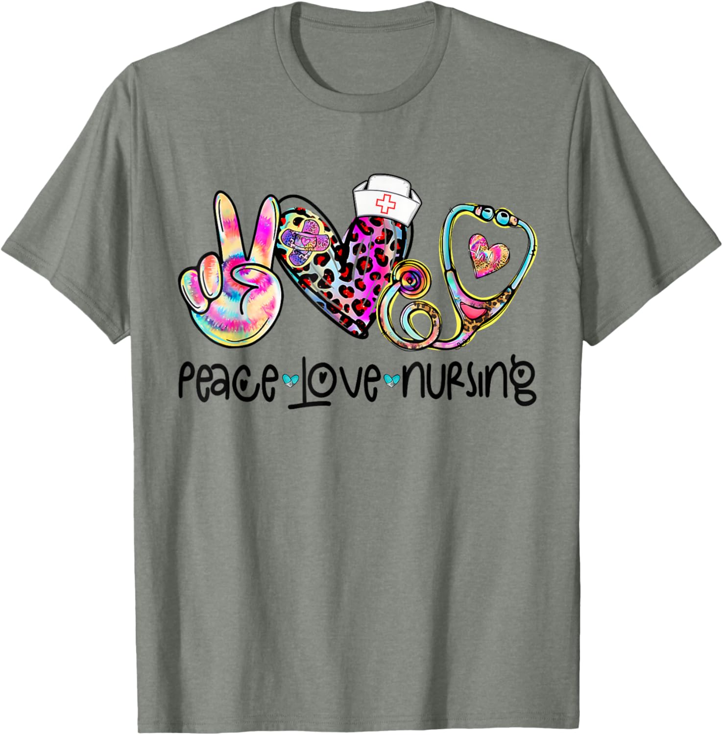 Peace Love Nursing Stethoscope T-Shirt for Nurse Week 2025 Perfect Gift - 10