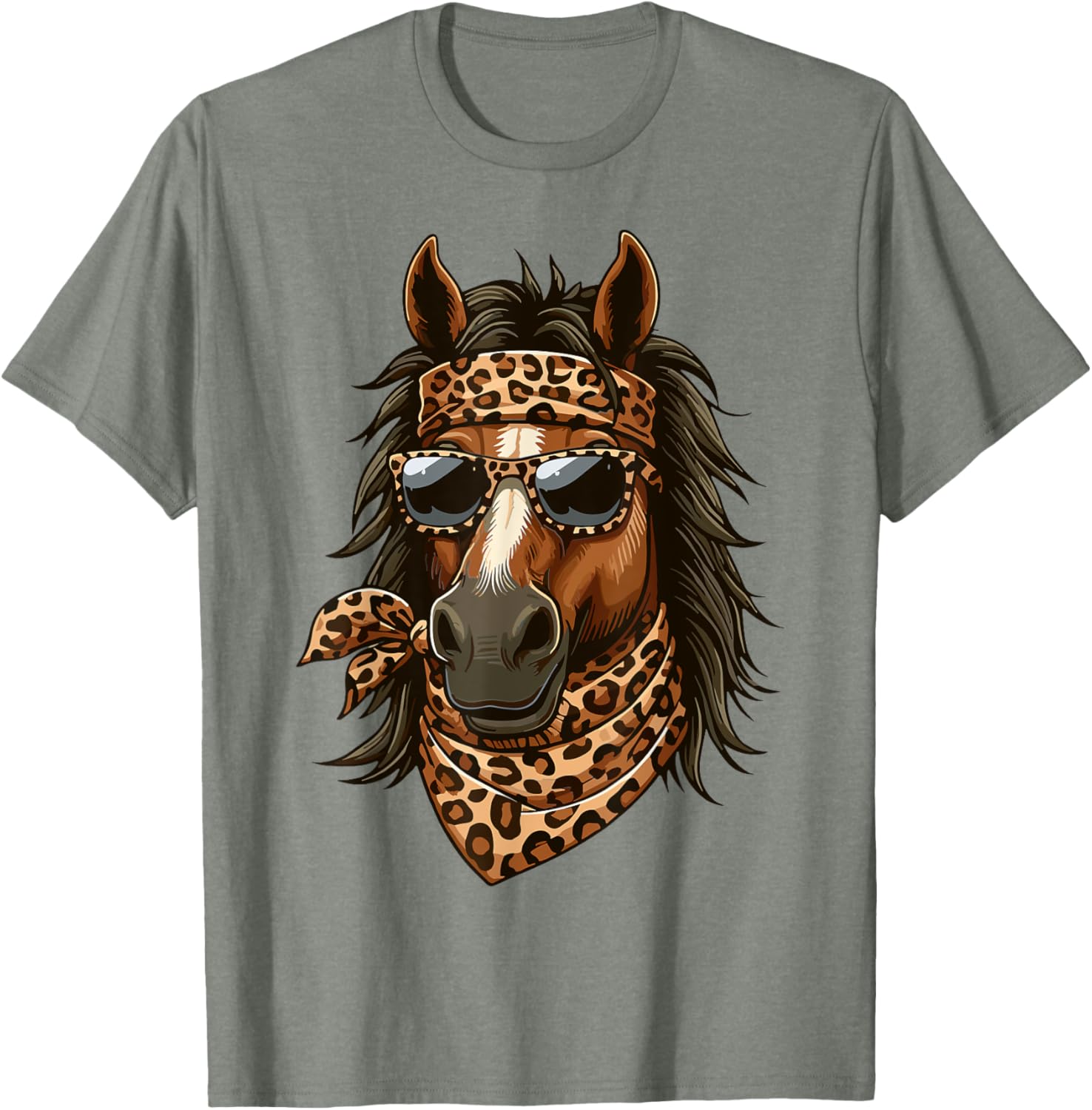 Stylish Horse in Leopard Scarf and Sunglasses T-Shirt for Animal Lovers - 6